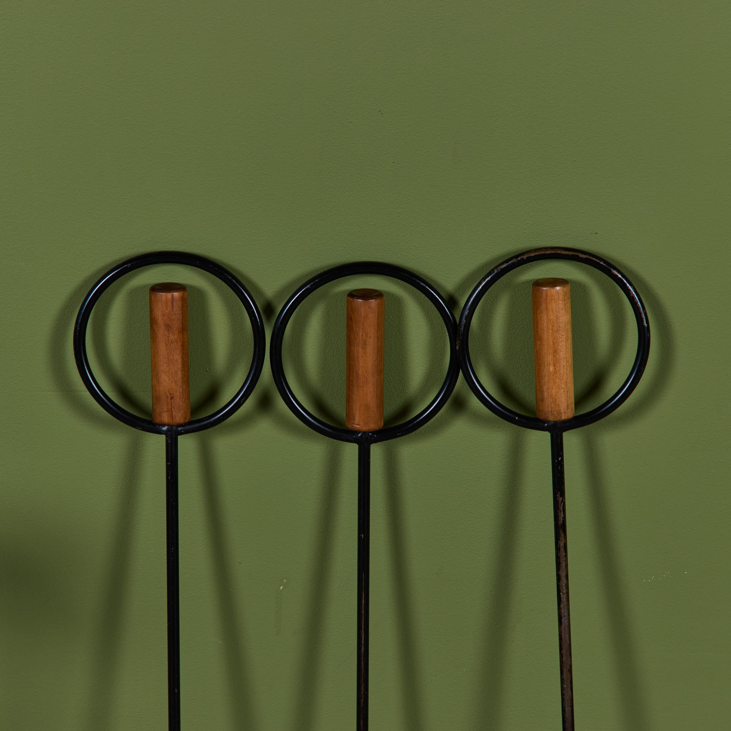 Set of Wrought Iron Fireplace Tools with Wood Handles For Sale 6