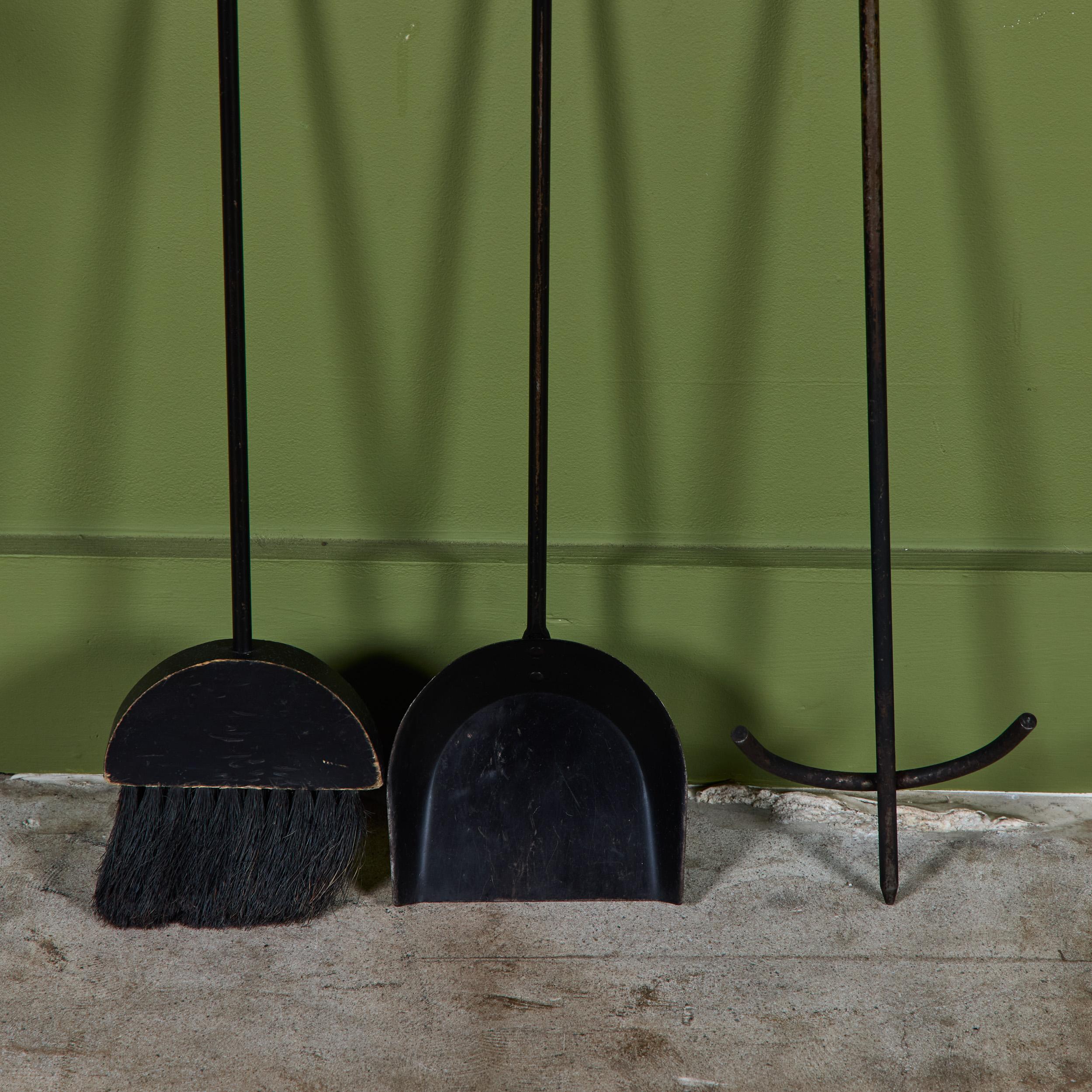 Set of Wrought Iron Fireplace Tools with Wood Handles For Sale 7