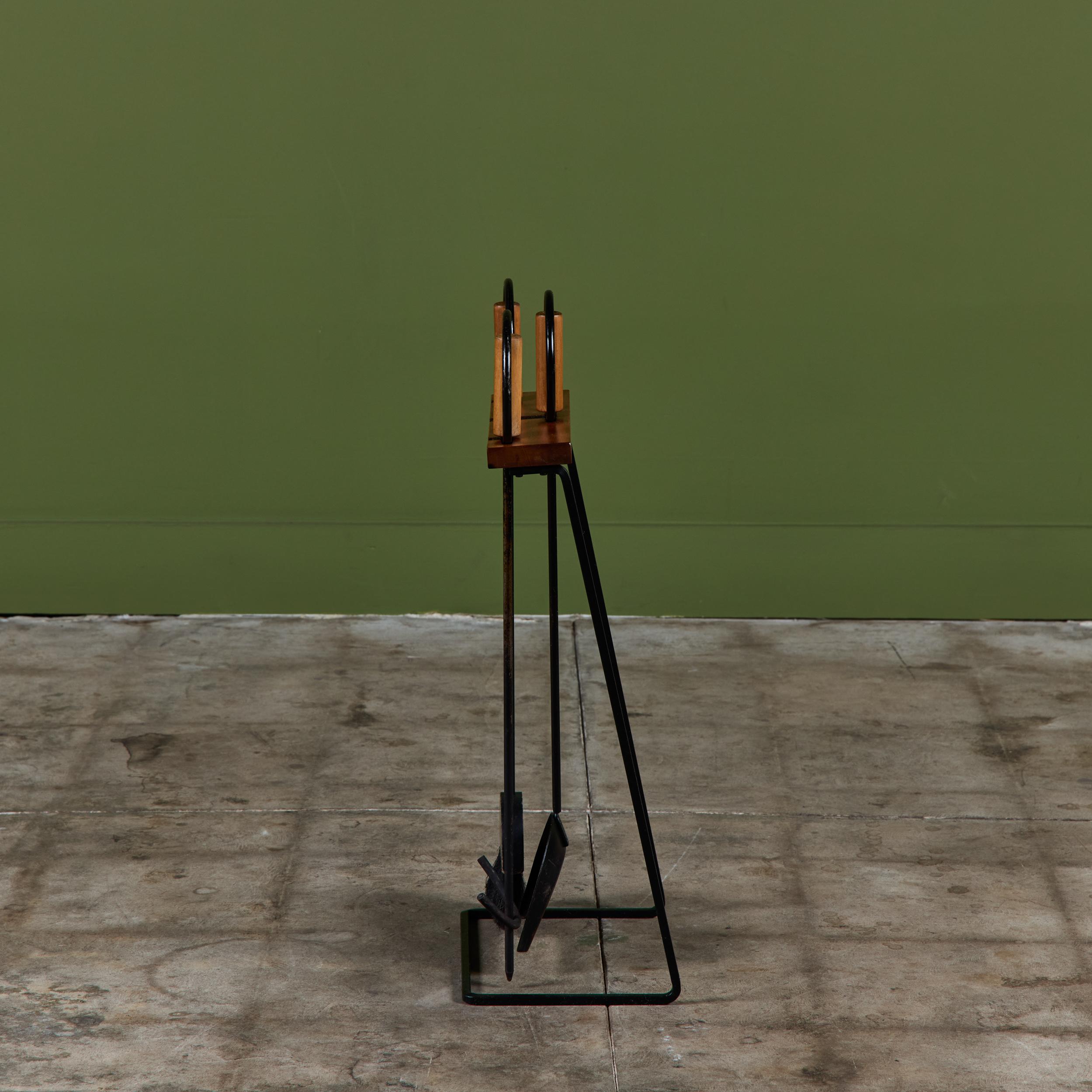 Unknown Set of Wrought Iron Fireplace Tools with Wood Handles For Sale