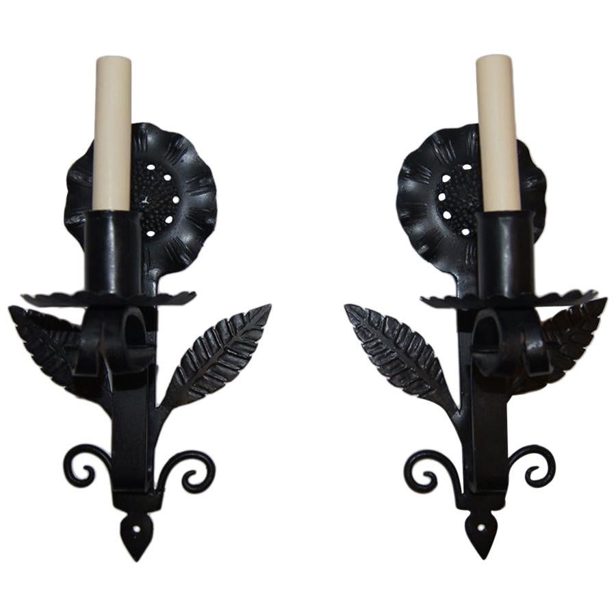 Set of Wrought Iron Sunflower Sconces, Sold Per Pair For Sale