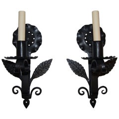 Set of Wrought Iron Sunflower Sconces, Sold Per Pair