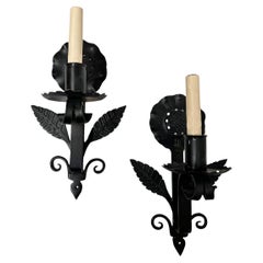 Set of Wrought Iron Sunflower Sconces, Sold Per Pair