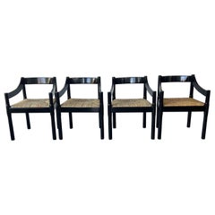 Retro Set of x2 Glossy Black Carimate Carver Chairs By Vico Magistretti
