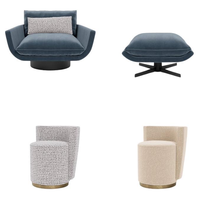 Set di 3 sedie + 1 pouf di Man of Parts in vendita