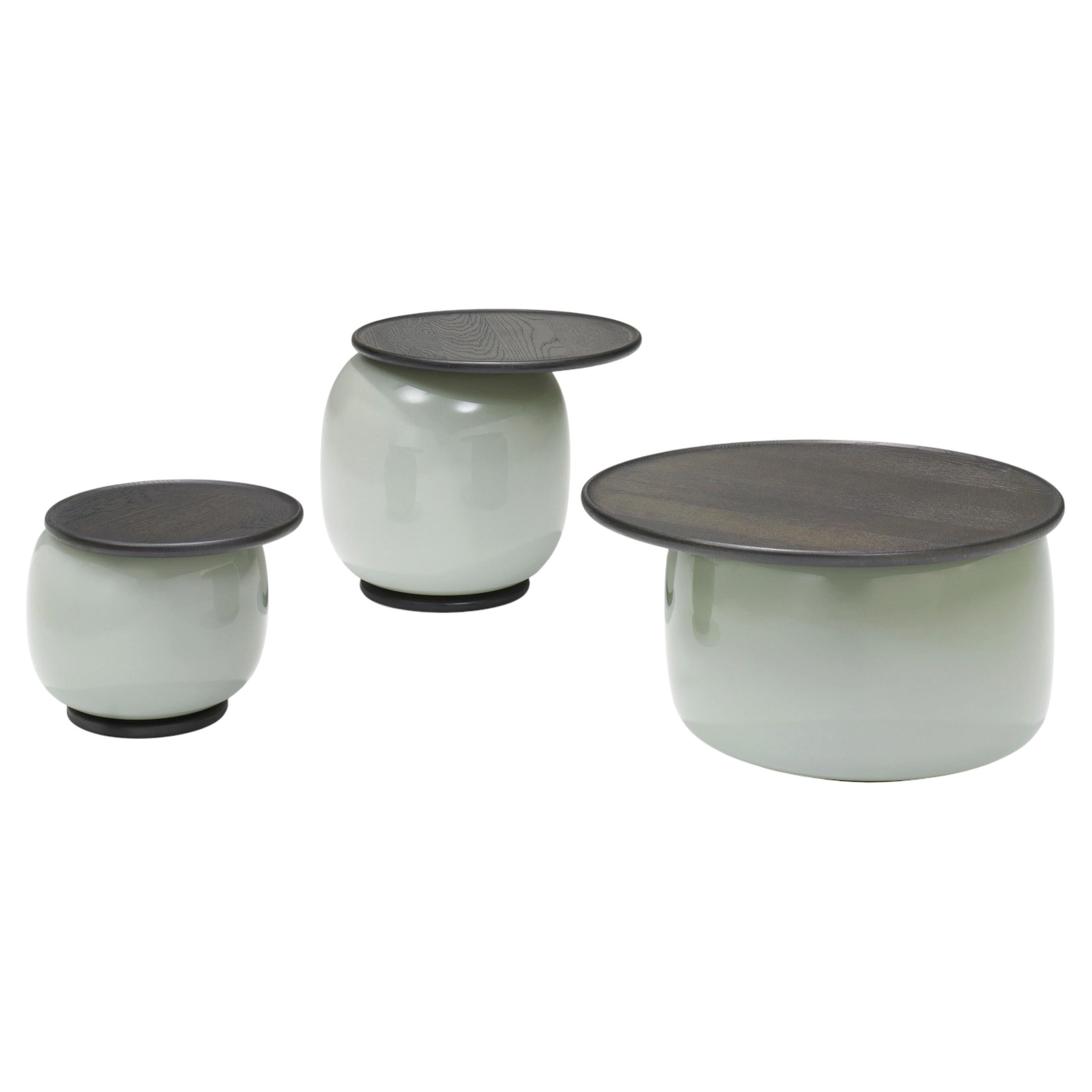 Set of X3 Sides Tables 'Balanced M, L, XL' by LINTELOO, Fume Glass & Anthracite