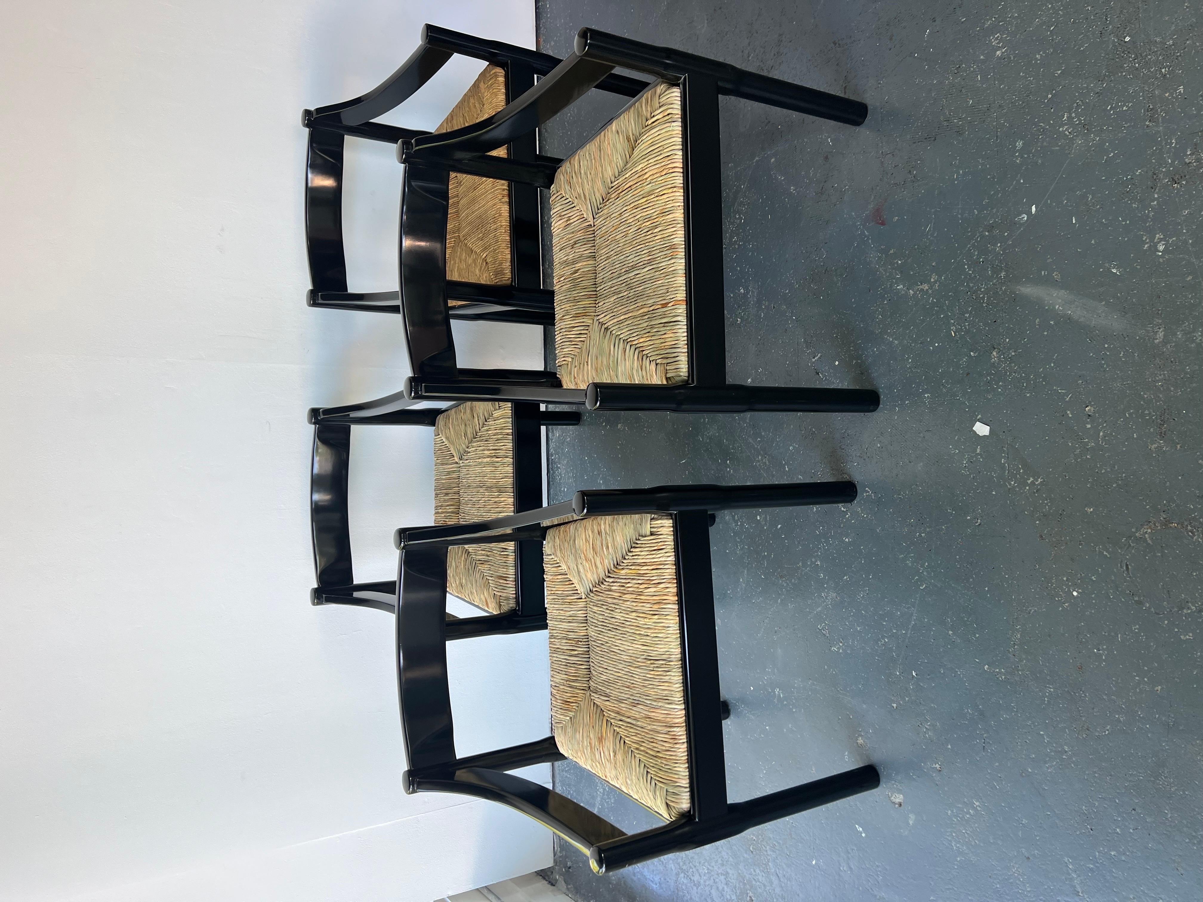 Set of x2 Glossy Black Carimate Carver Chairs By Vico Magistretti In Excellent Condition For Sale In London, GB