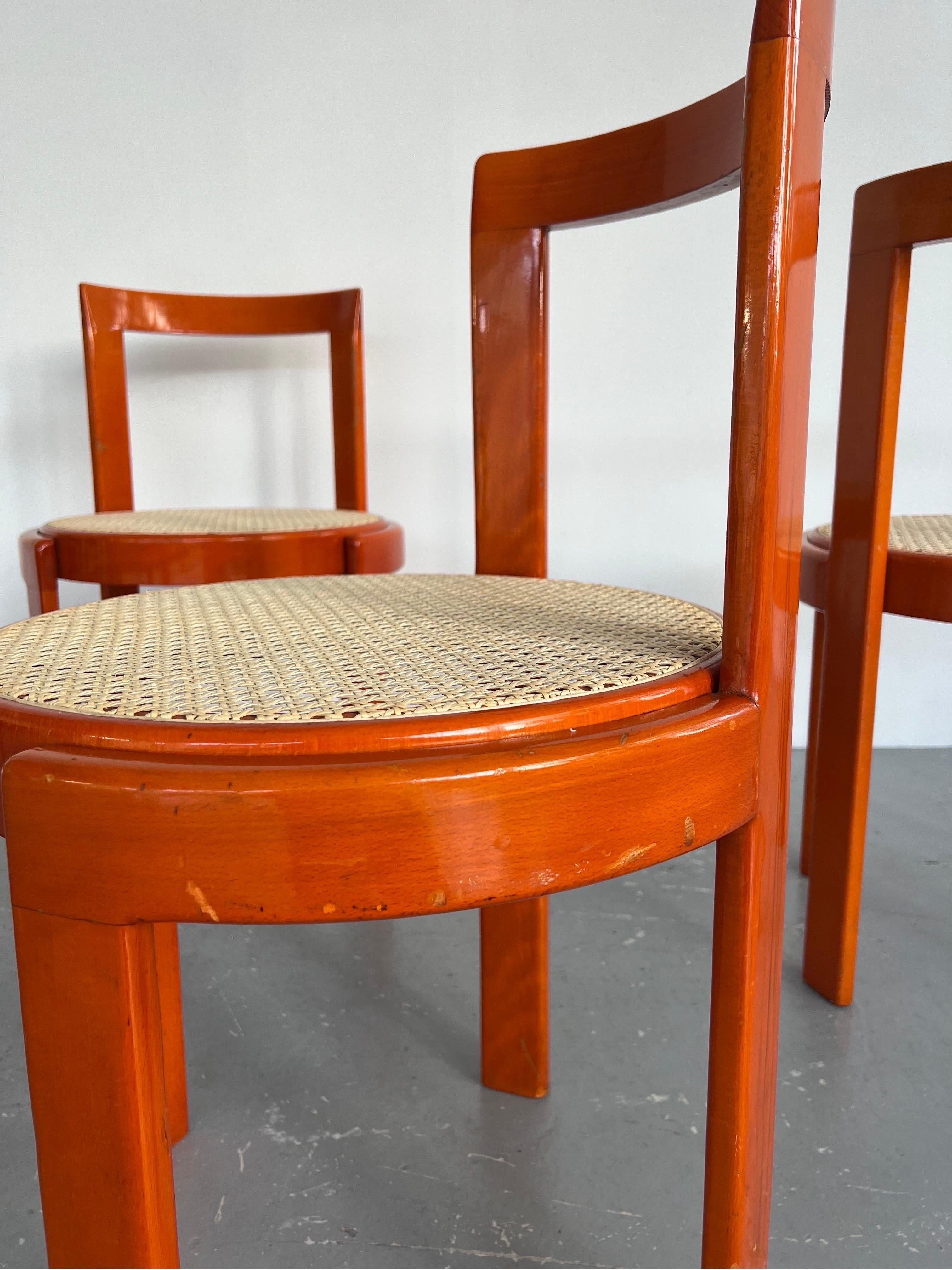 Set of x4 Orange Italian Bentwood Modernist Dining Chairs 6