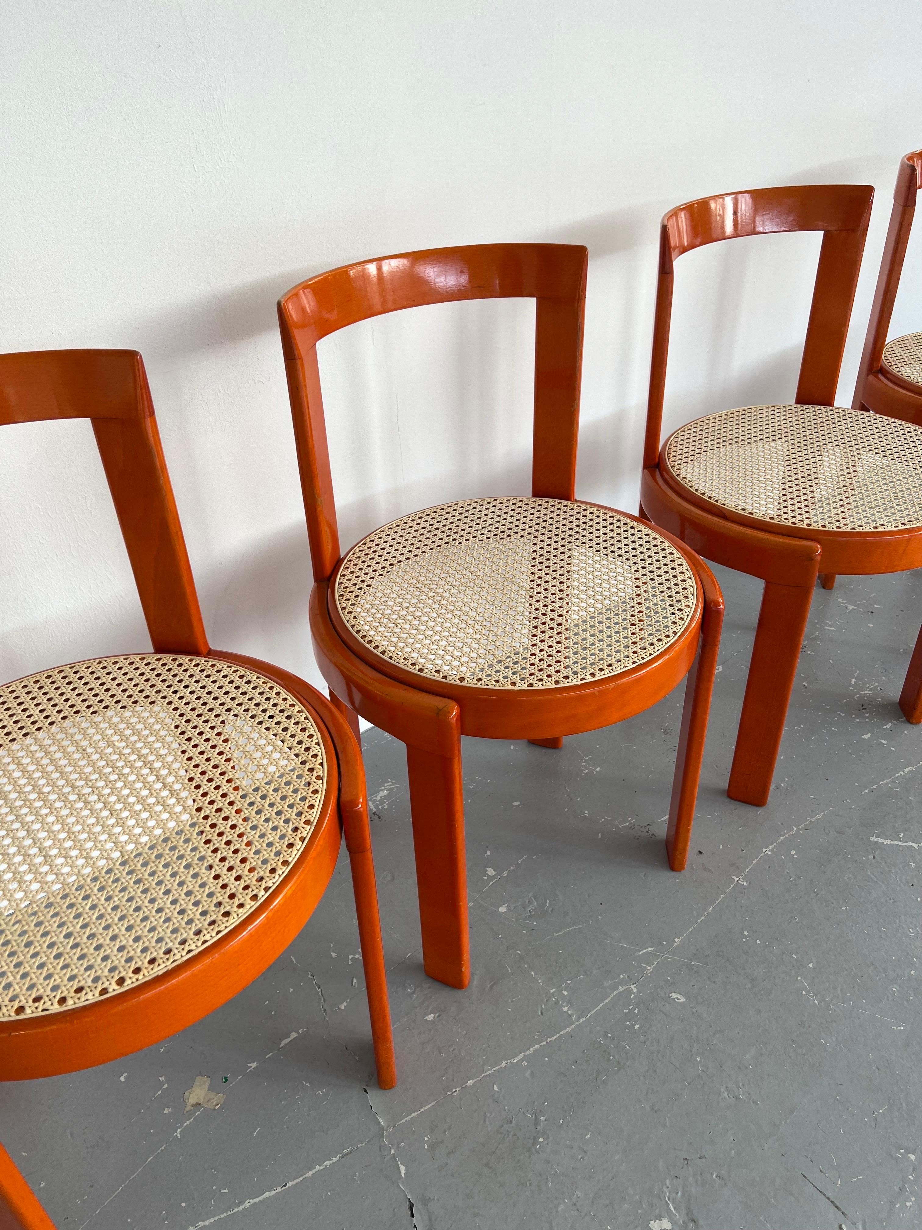 Mid-Century Modern Set of x4 Orange Italian Bentwood Modernist Dining Chairs