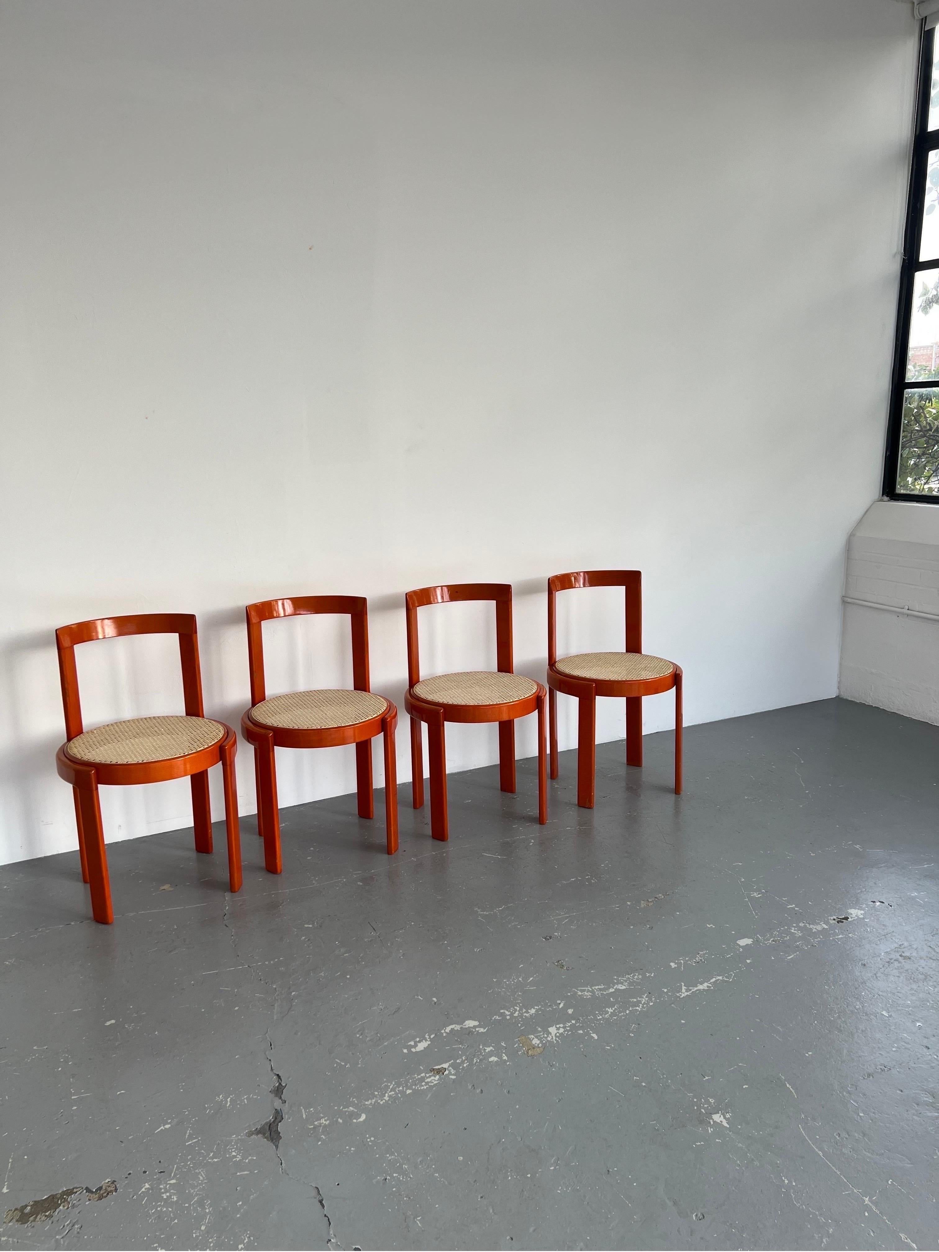 European Set of x4 Orange Italian Bentwood Modernist Dining Chairs