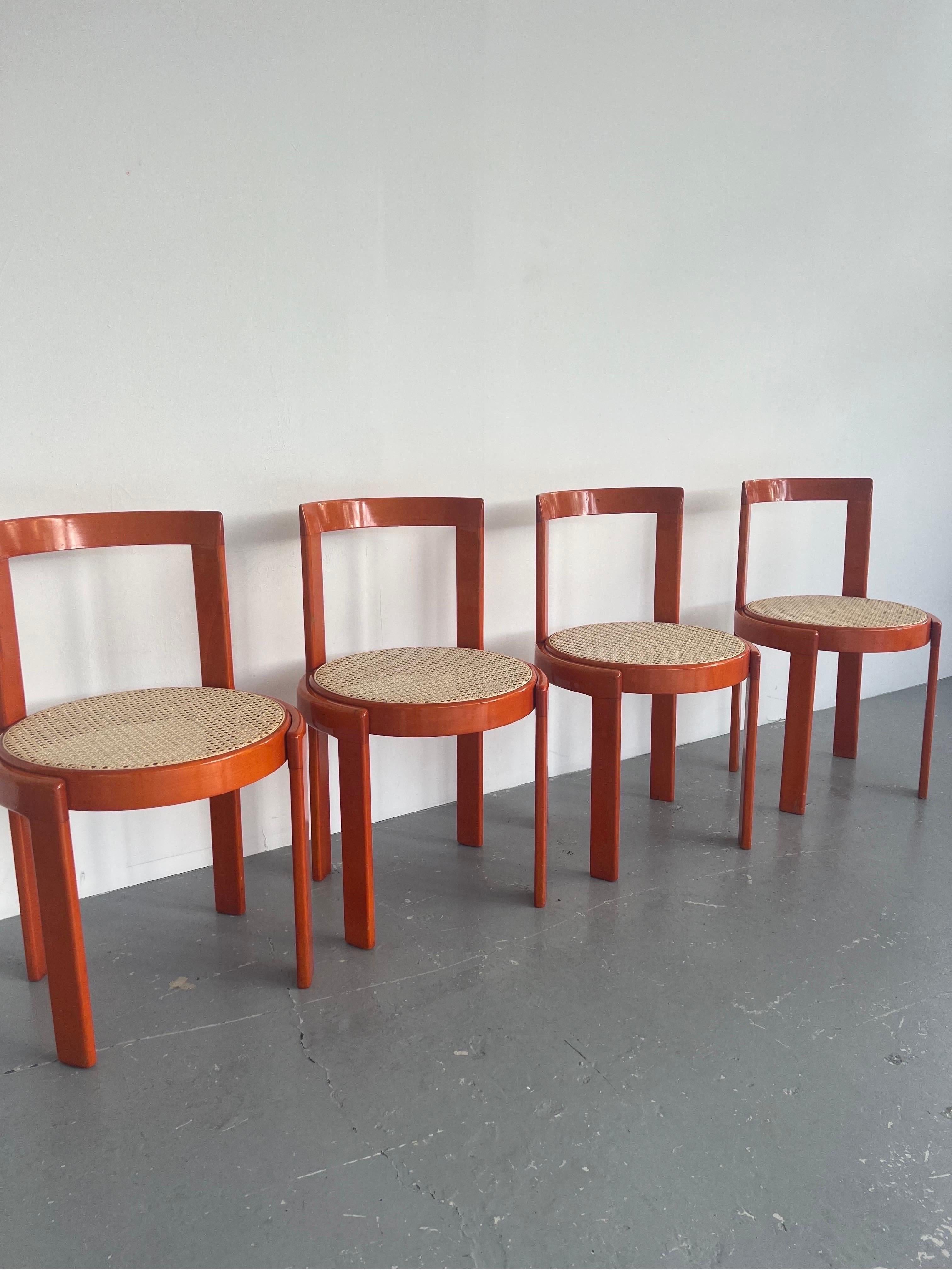 Set of x4 Orange Italian Bentwood Modernist Dining Chairs In Good Condition In London, GB