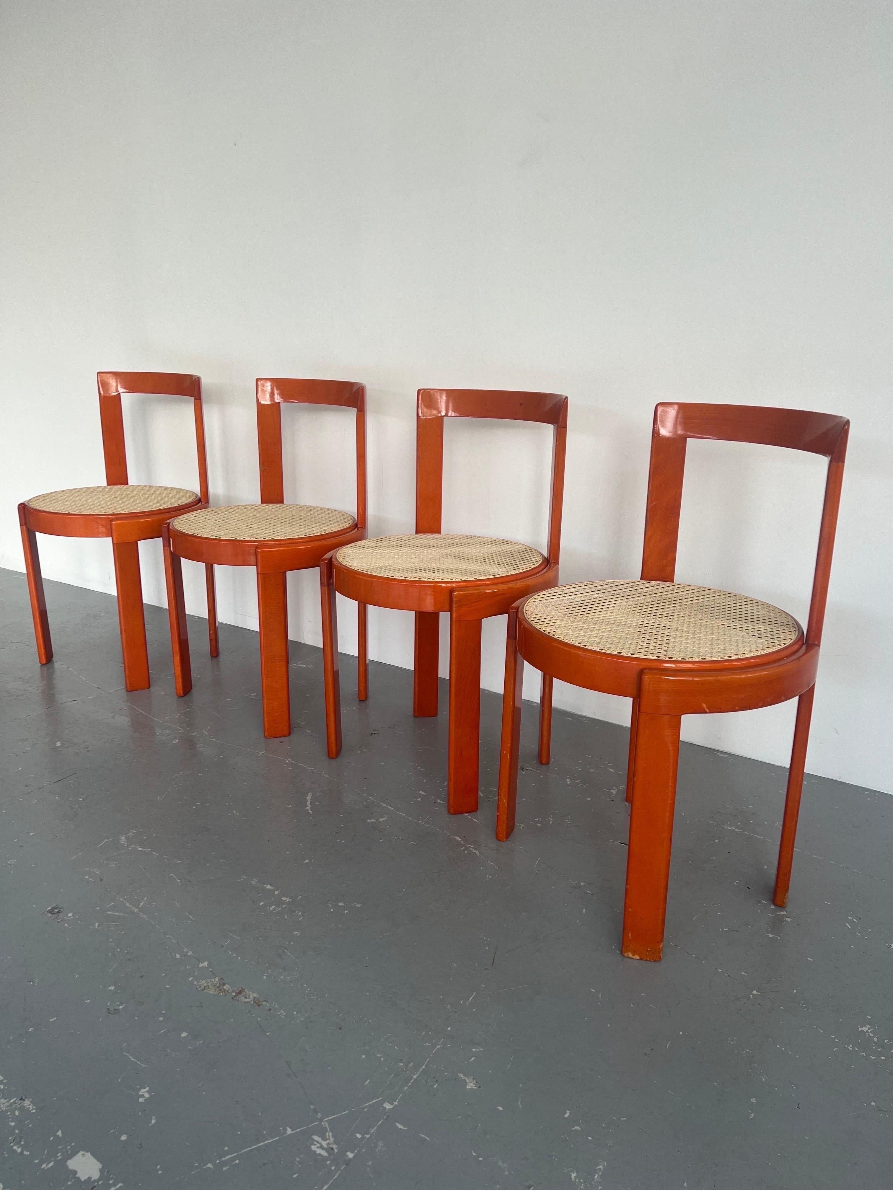 20th Century Set of x4 Orange Italian Bentwood Modernist Dining Chairs