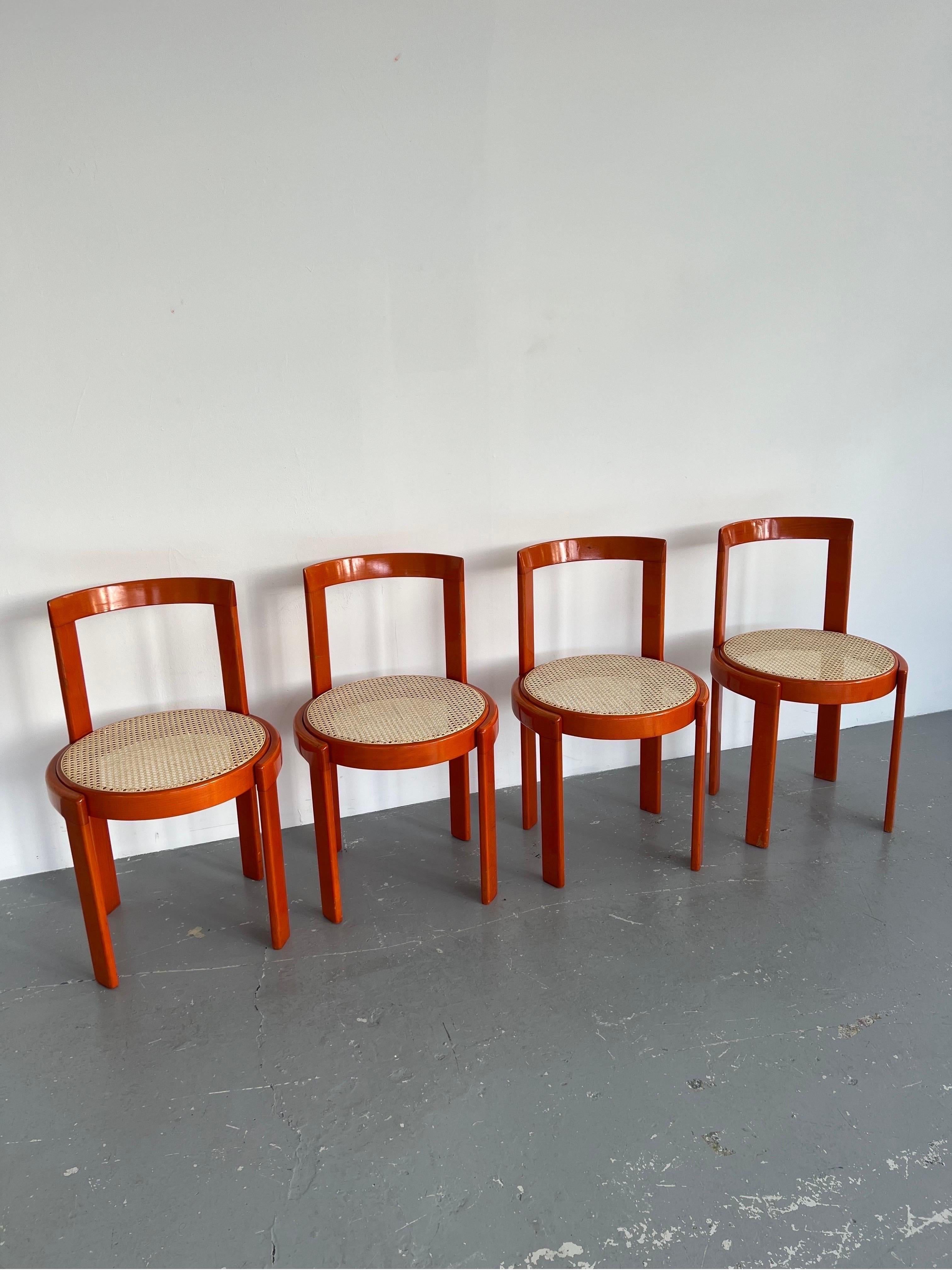 Beech Set of x4 Orange Italian Bentwood Modernist Dining Chairs