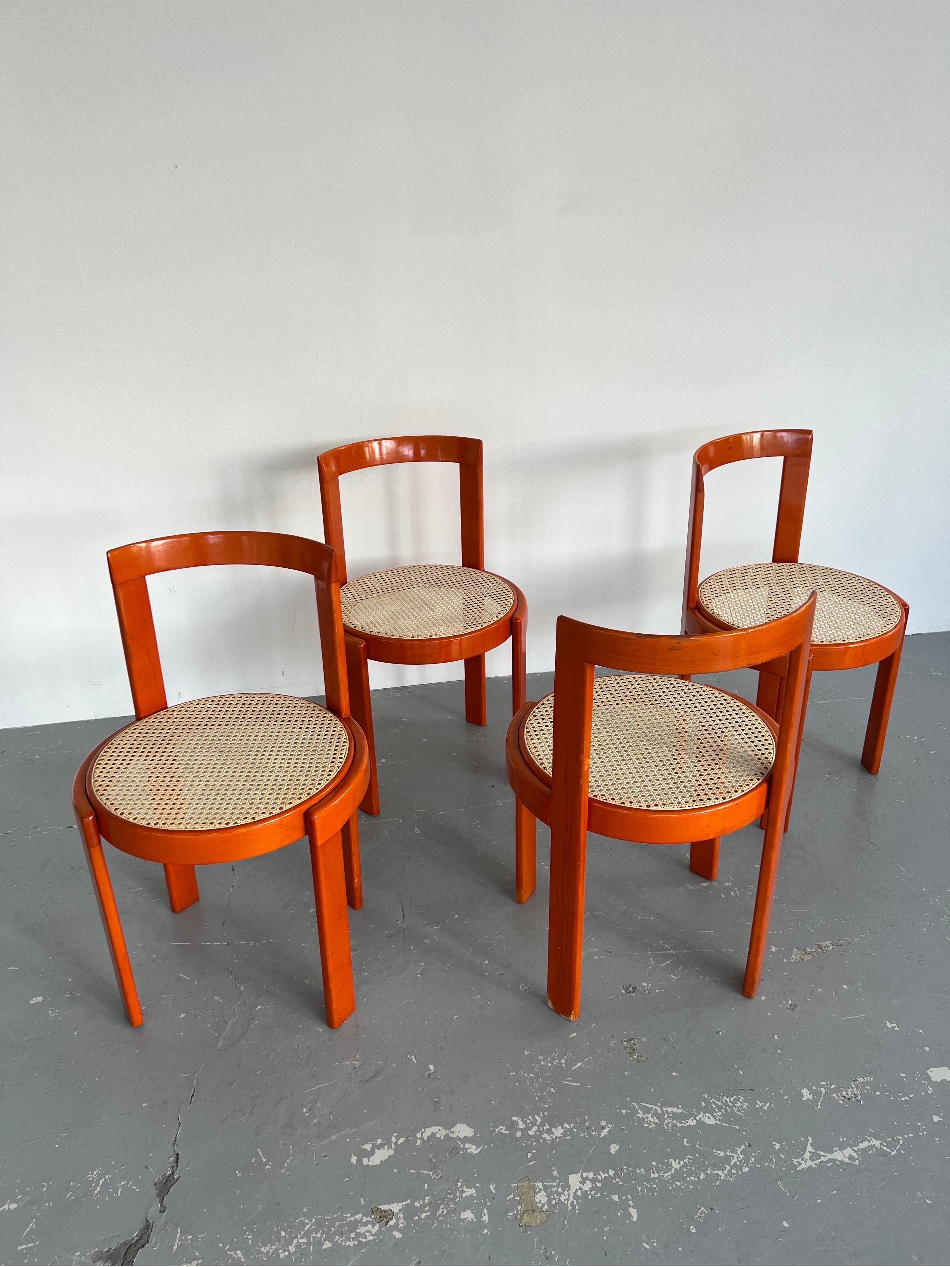 Set of x4 Orange Italian Bentwood Modernist Dining Chairs 1