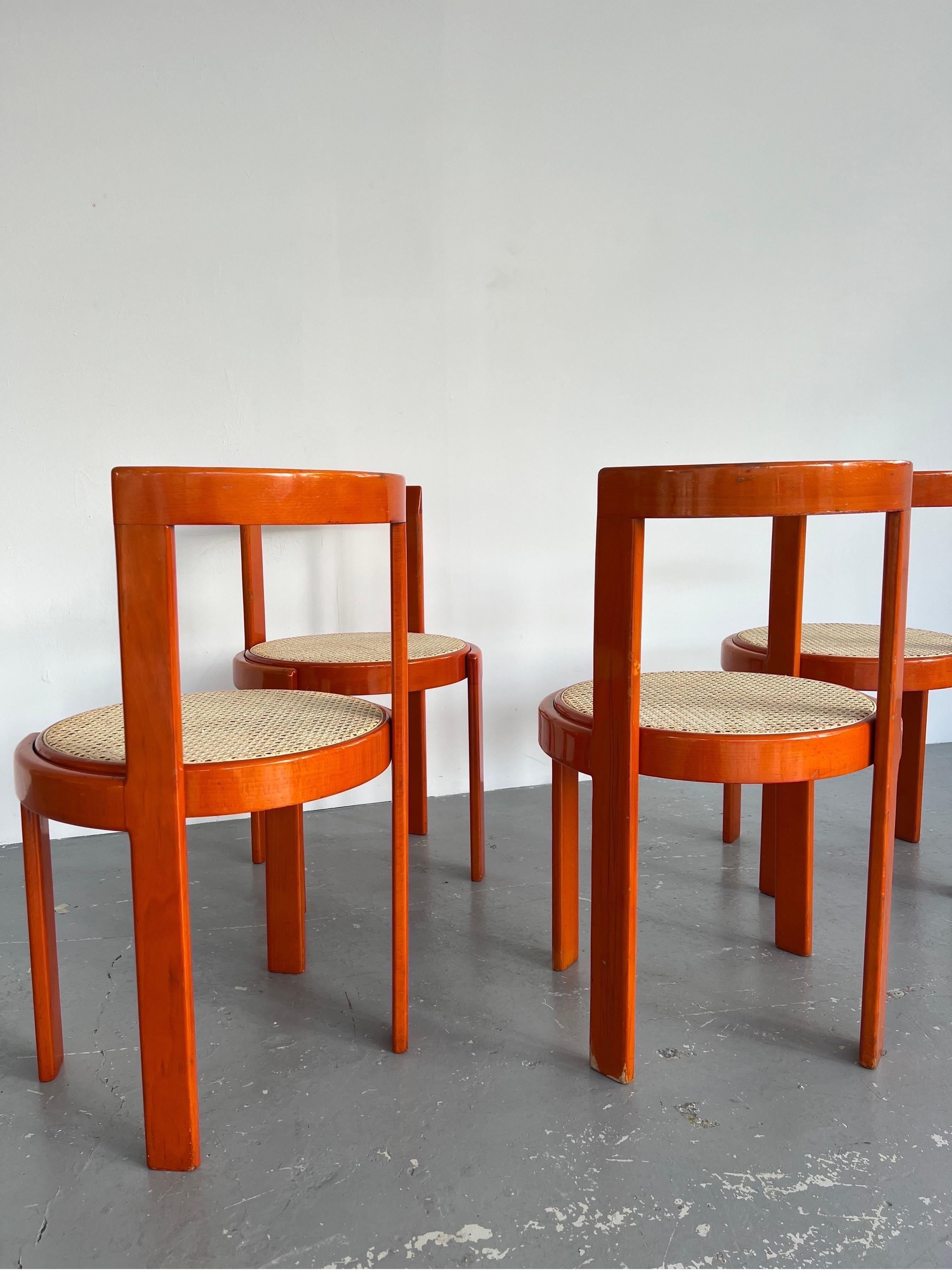 Set of x4 Orange Italian Bentwood Modernist Dining Chairs 2