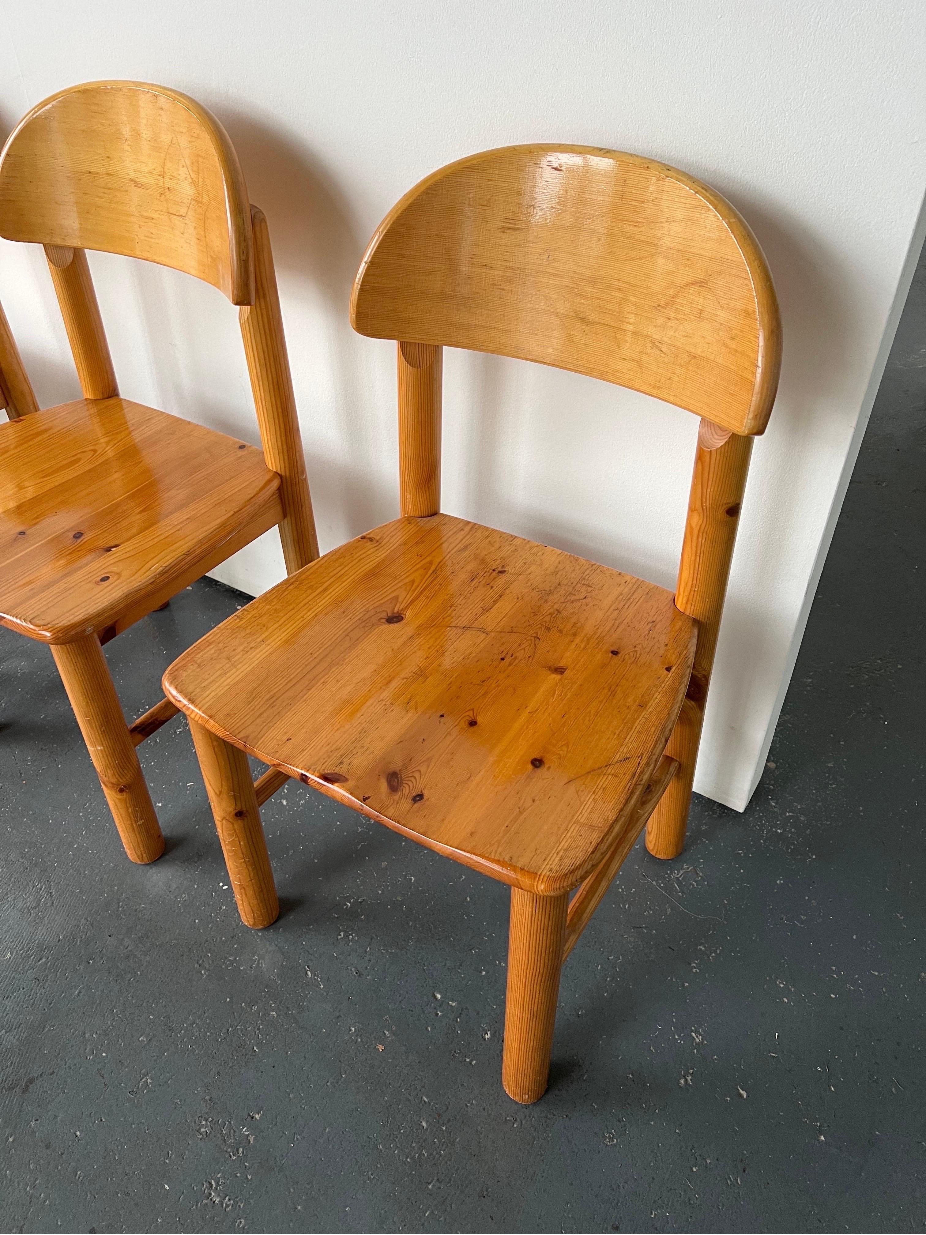 Brutalist Set of x4 Solid Pine Dining Chairs by Rainer Daumiller