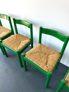 Set of x6 Glossy Green Carimate Chairs by Vico Magistretti