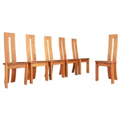 Set of six French Elm Chairs in the Style of Pierre Chapo, France, 1970s
