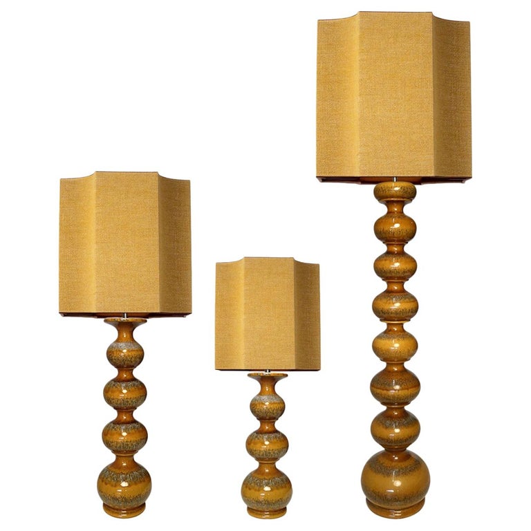 Set of XL Ceramic Lamps with New Silk Custom Made Lampshades René Houben at  1stDibs