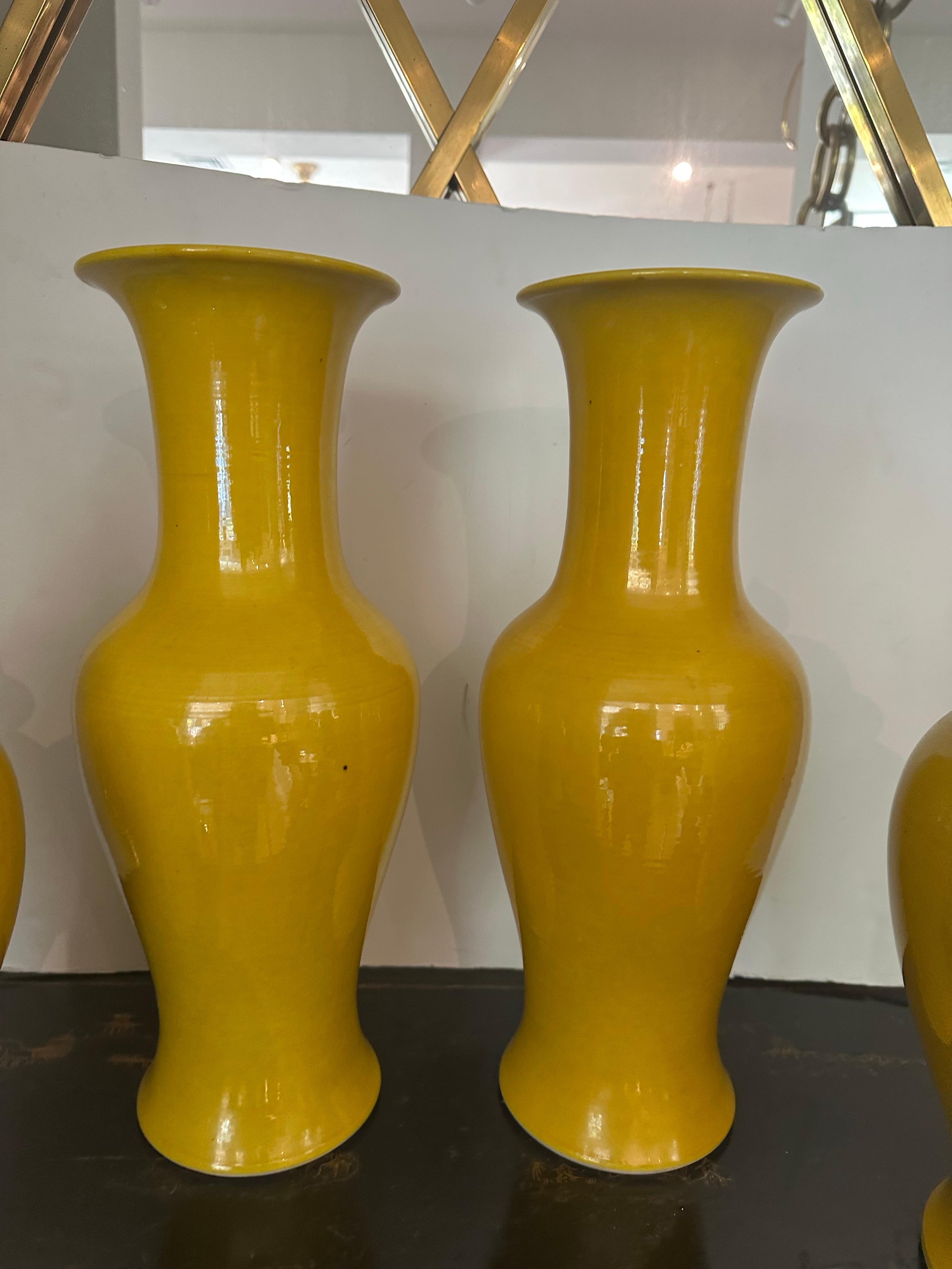 Set of Yellow Asian Ceramic Vessels In Good Condition For Sale In East Hampton, NY