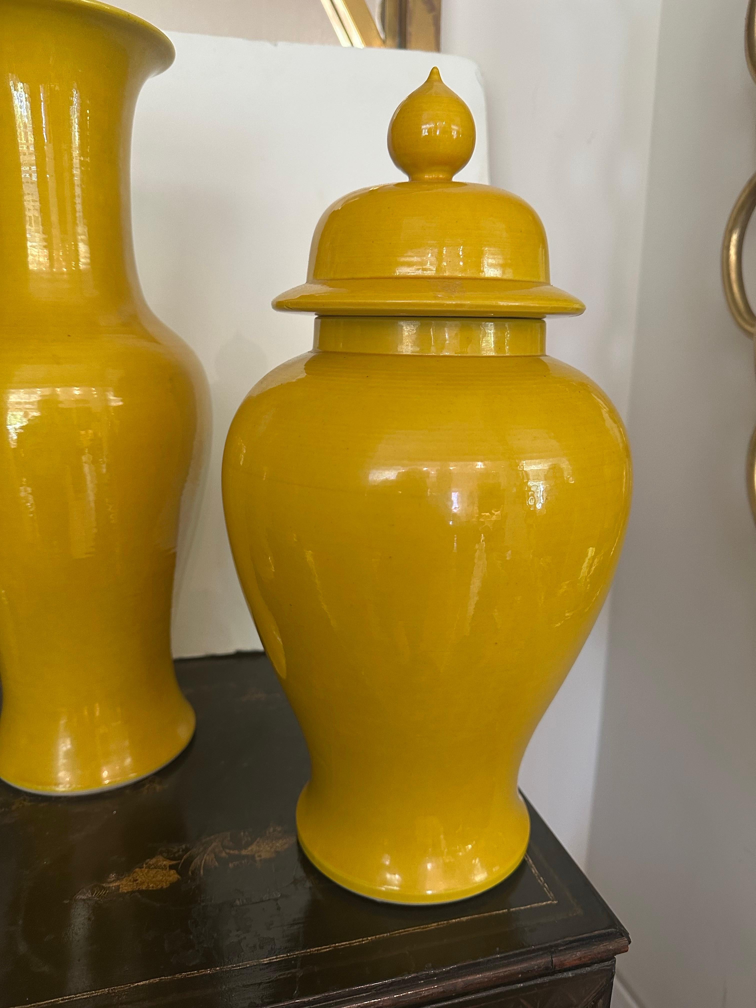 Set of Yellow Asian Ceramic Vessels For Sale 1