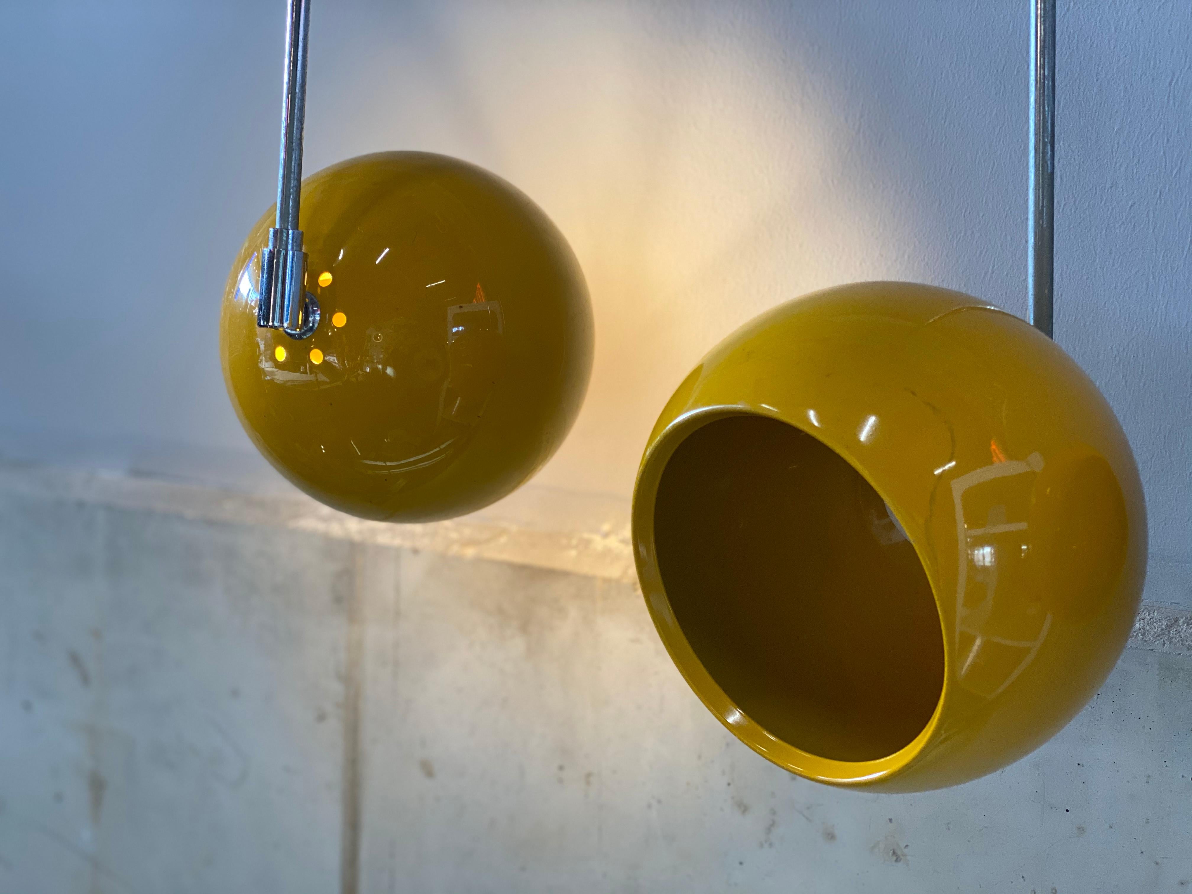 Set of Yellow Pendant Lamps / Spots, Space Age, 1970s Design, Panton Style 10