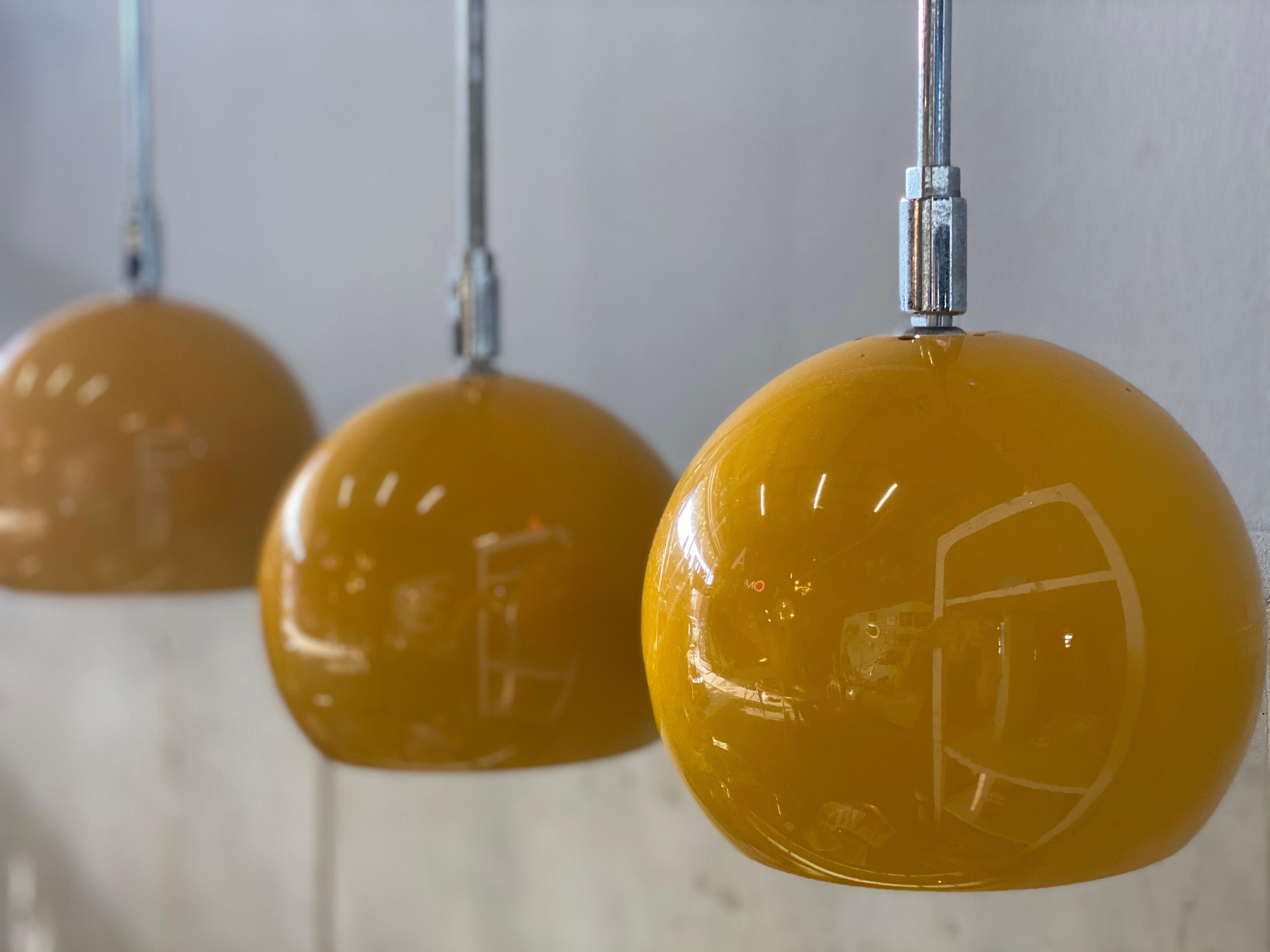 German Set of Yellow Pendant Lamps / Spots, Space Age, 1970s Design, Panton Style