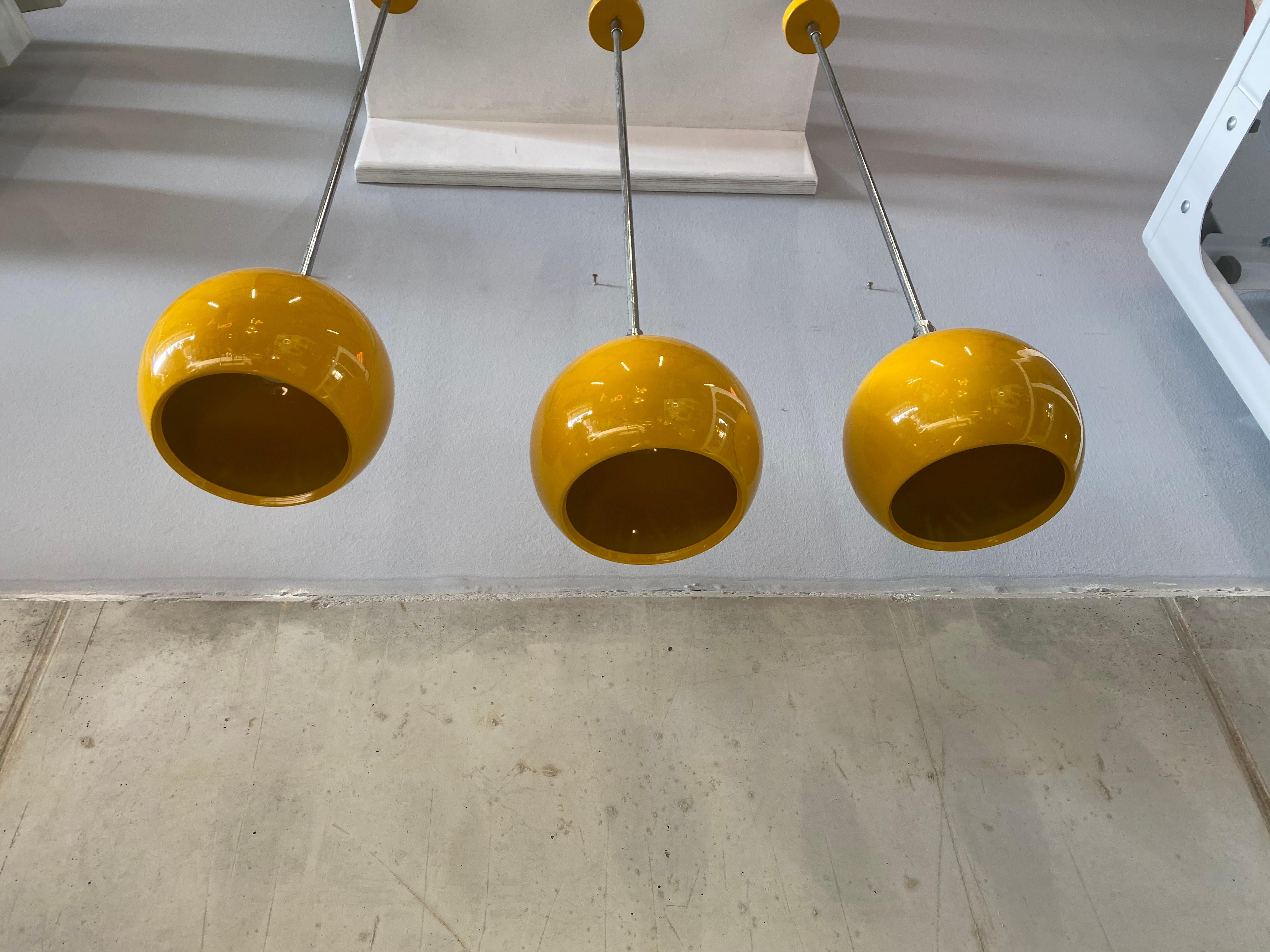 Set of Yellow Pendant Lamps / Spots, Space Age, 1970s Design, Panton Style In Good Condition In Hamburg, DE