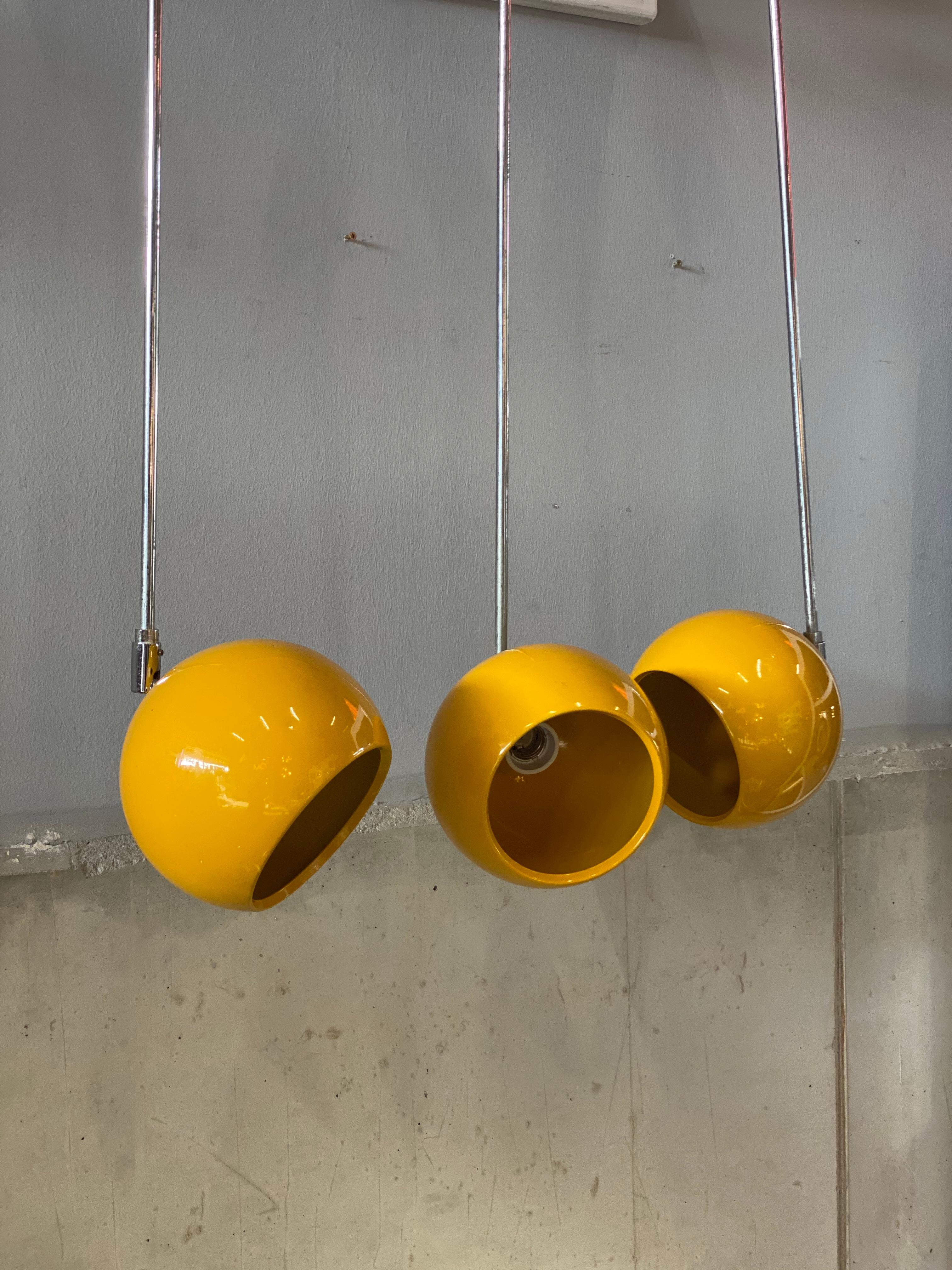 Late 20th Century Set of Yellow Pendant Lamps / Spots, Space Age, 1970s Design, Panton Style