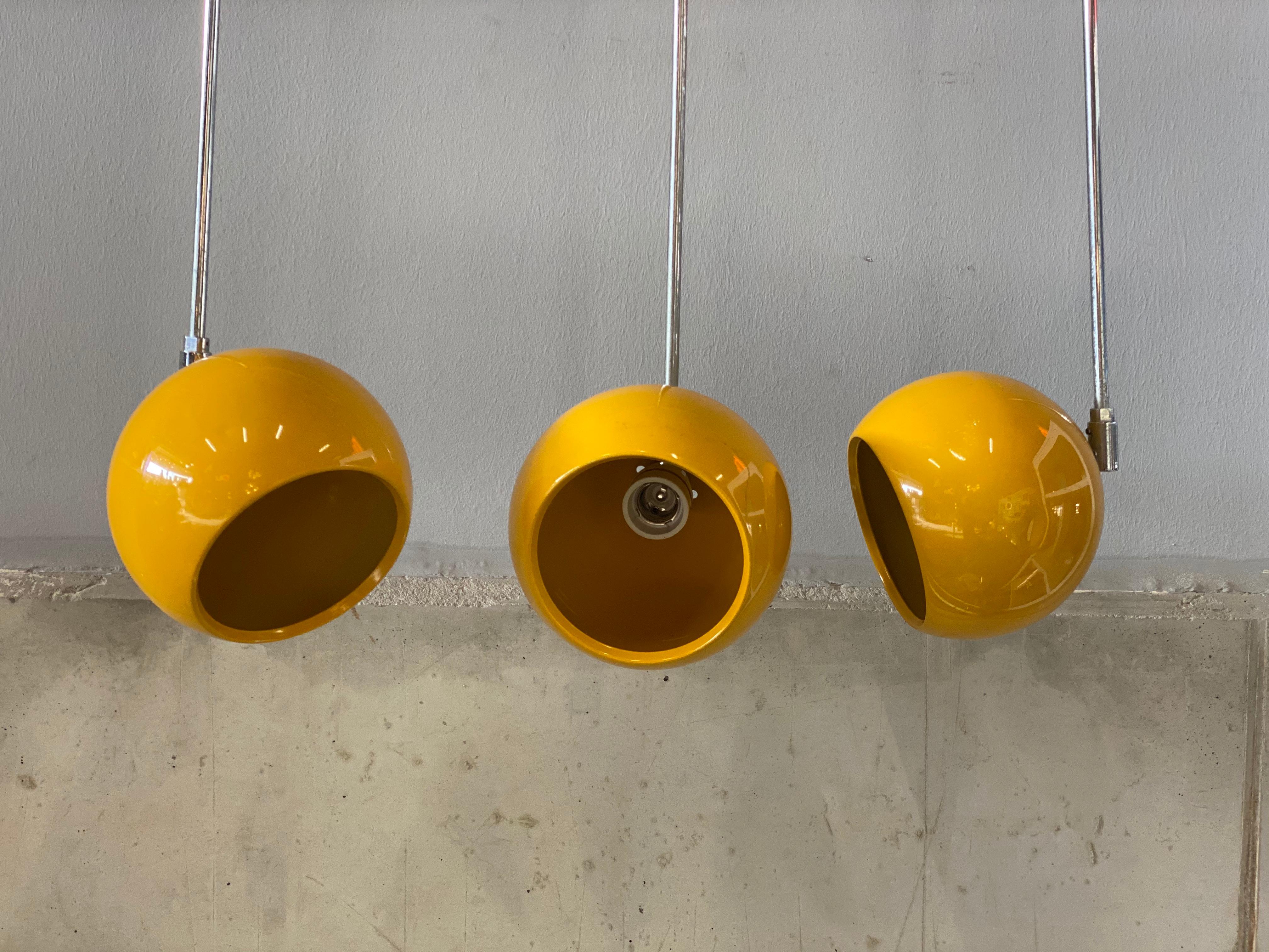 Metal Set of Yellow Pendant Lamps / Spots, Space Age, 1970s Design, Panton Style