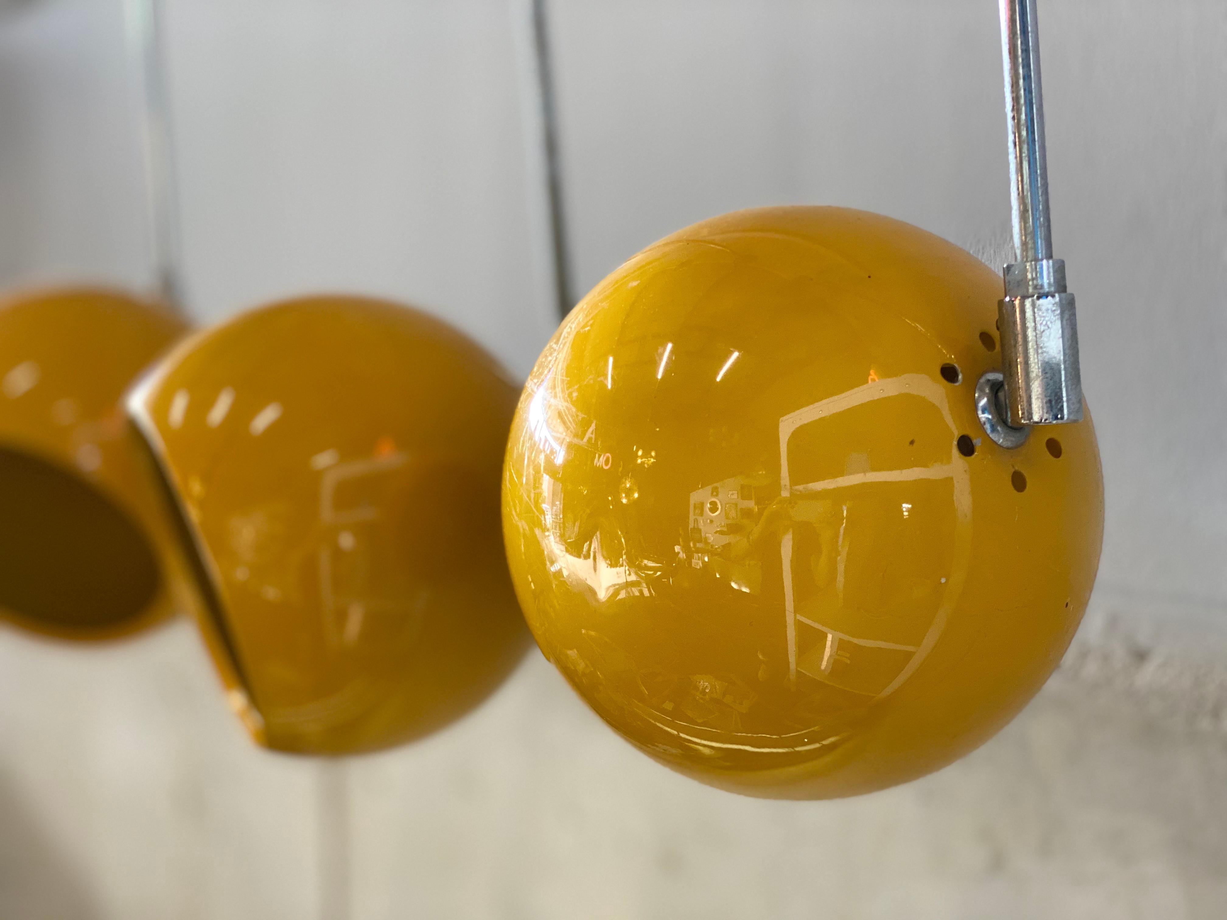 Set of Yellow Pendant Lamps / Spots, Space Age, 1970s Design, Panton Style 1