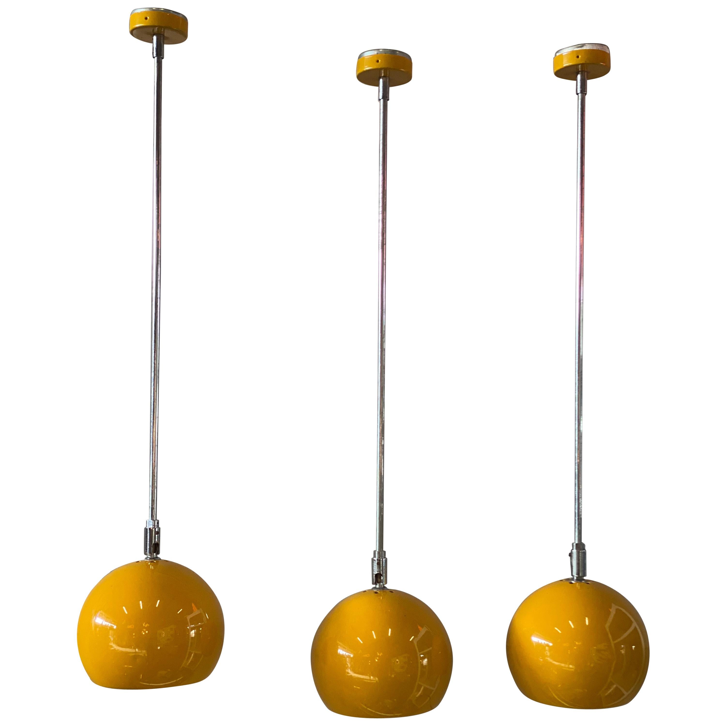 Set of Yellow Pendant Lamps / Spots, Space Age, 1970s Design, Panton Style