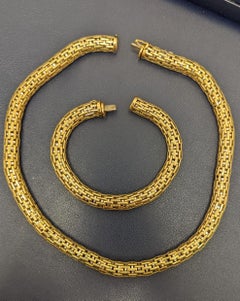 Set of Two Tone Gold Bracelet Necklace