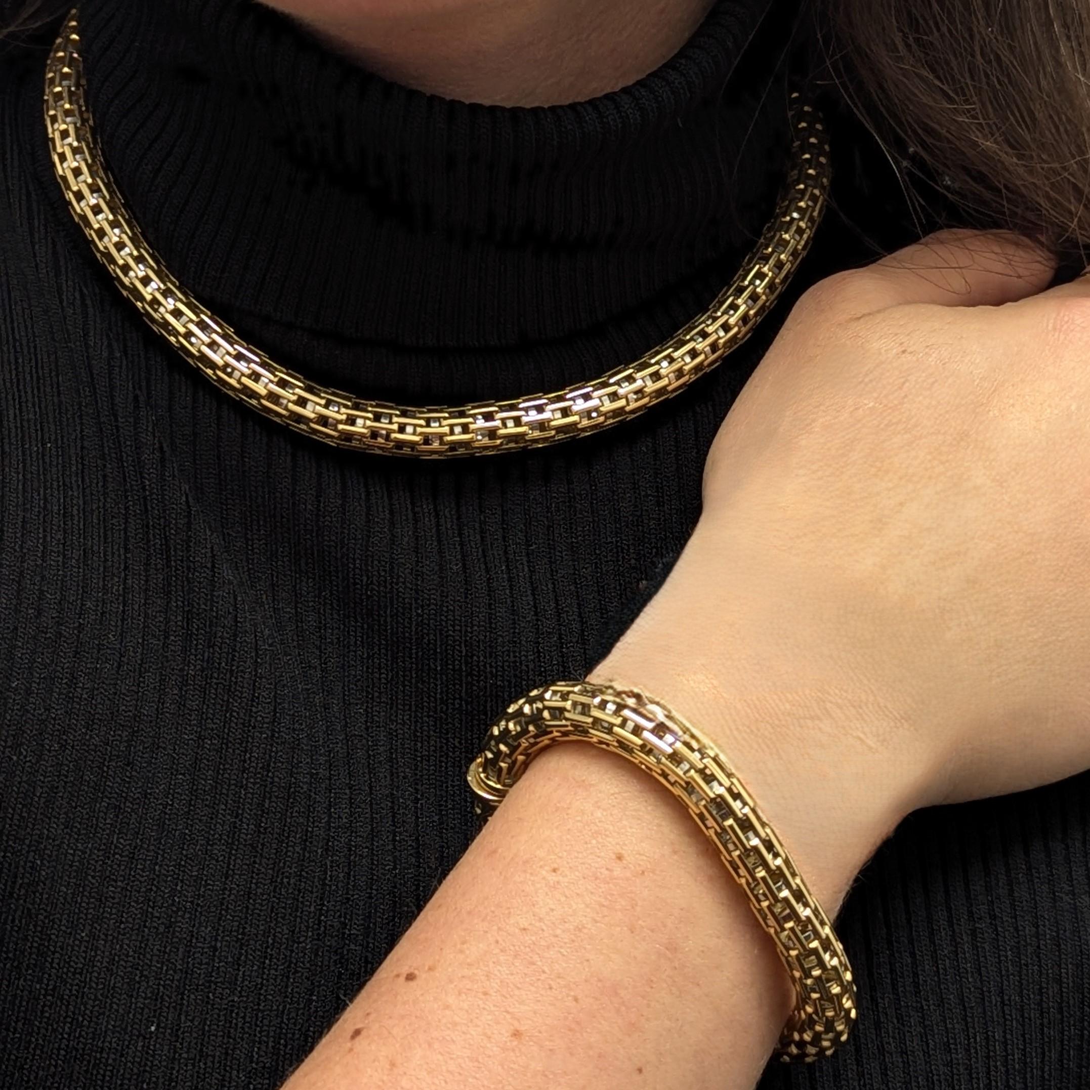 Women's or Men's Set of Two Tone Gold Bracelet Necklace For Sale