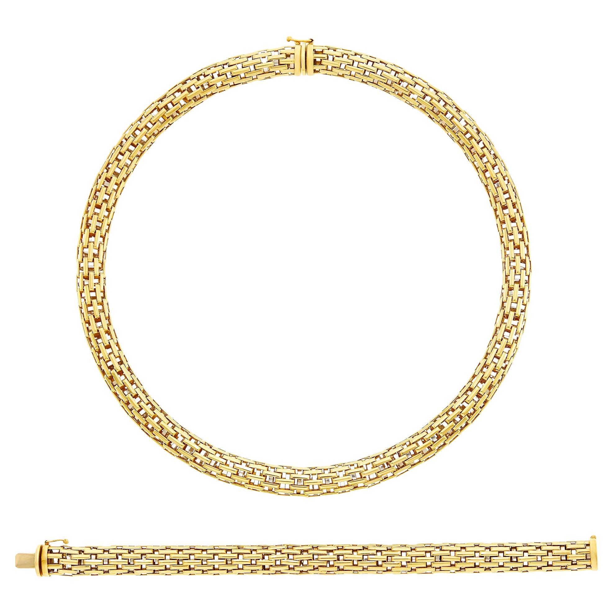 Set of Two Tone Gold Bracelet Necklace For Sale