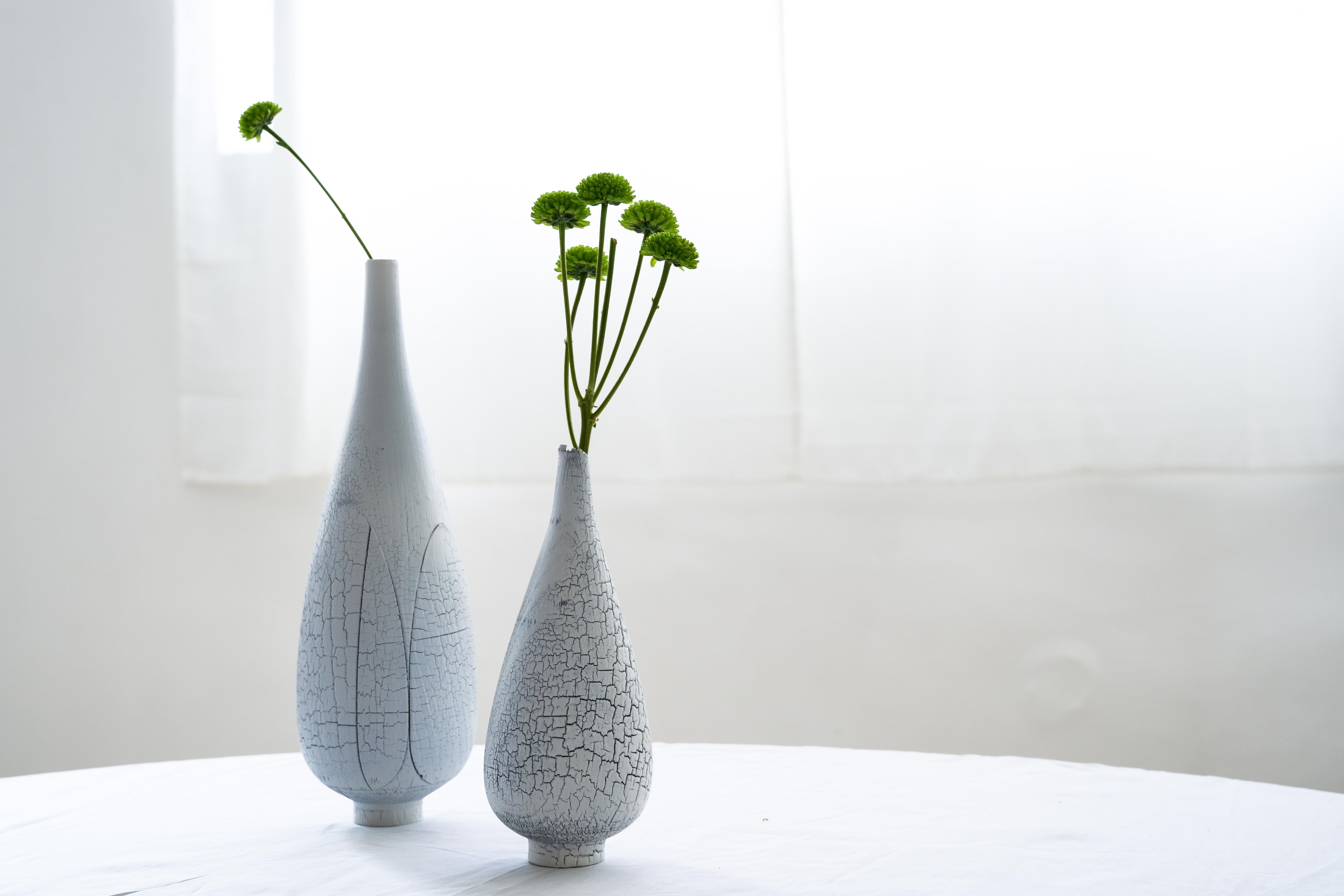 Set of Zebra Burnt Vase, Large White Vase and Small White Vase by Daniel Elkayam For Sale 3
