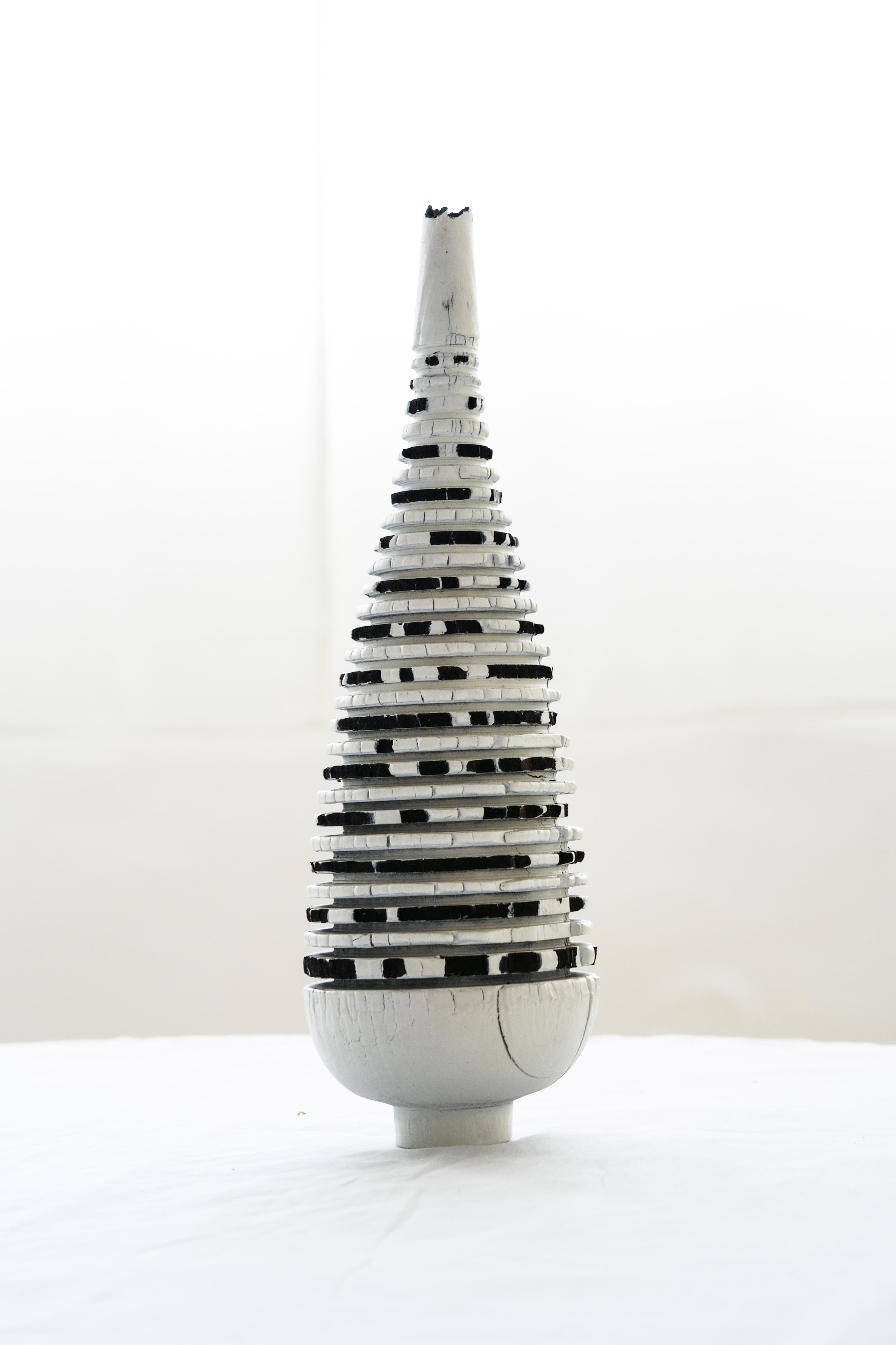 Israeli Set of Zebra Burnt Vase, Large White Vase and Small White Vase by Daniel Elkayam For Sale