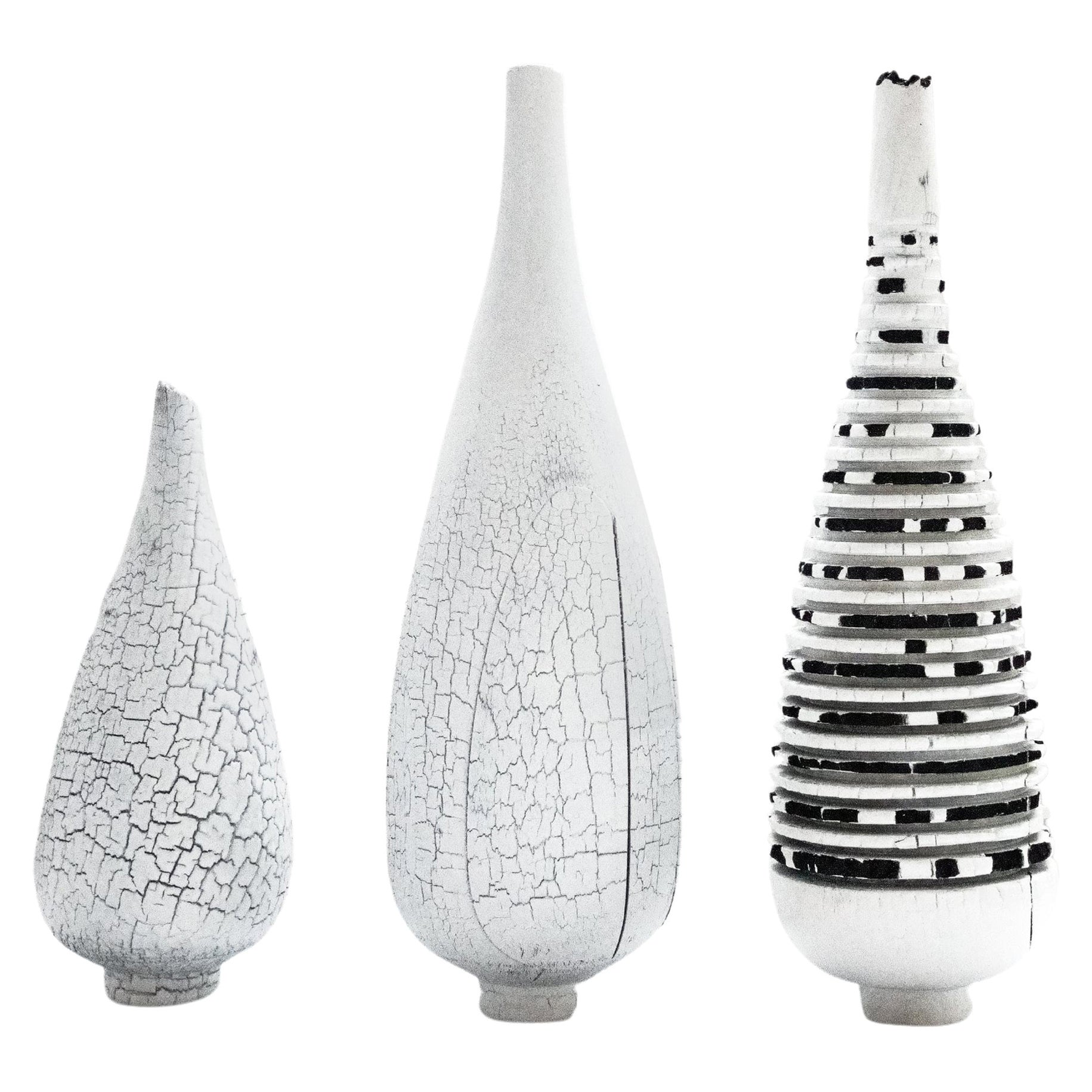 Ensemble de vases zébrés brûlés, grand vase blanc et petit vase blanc de Daniel Elkayam