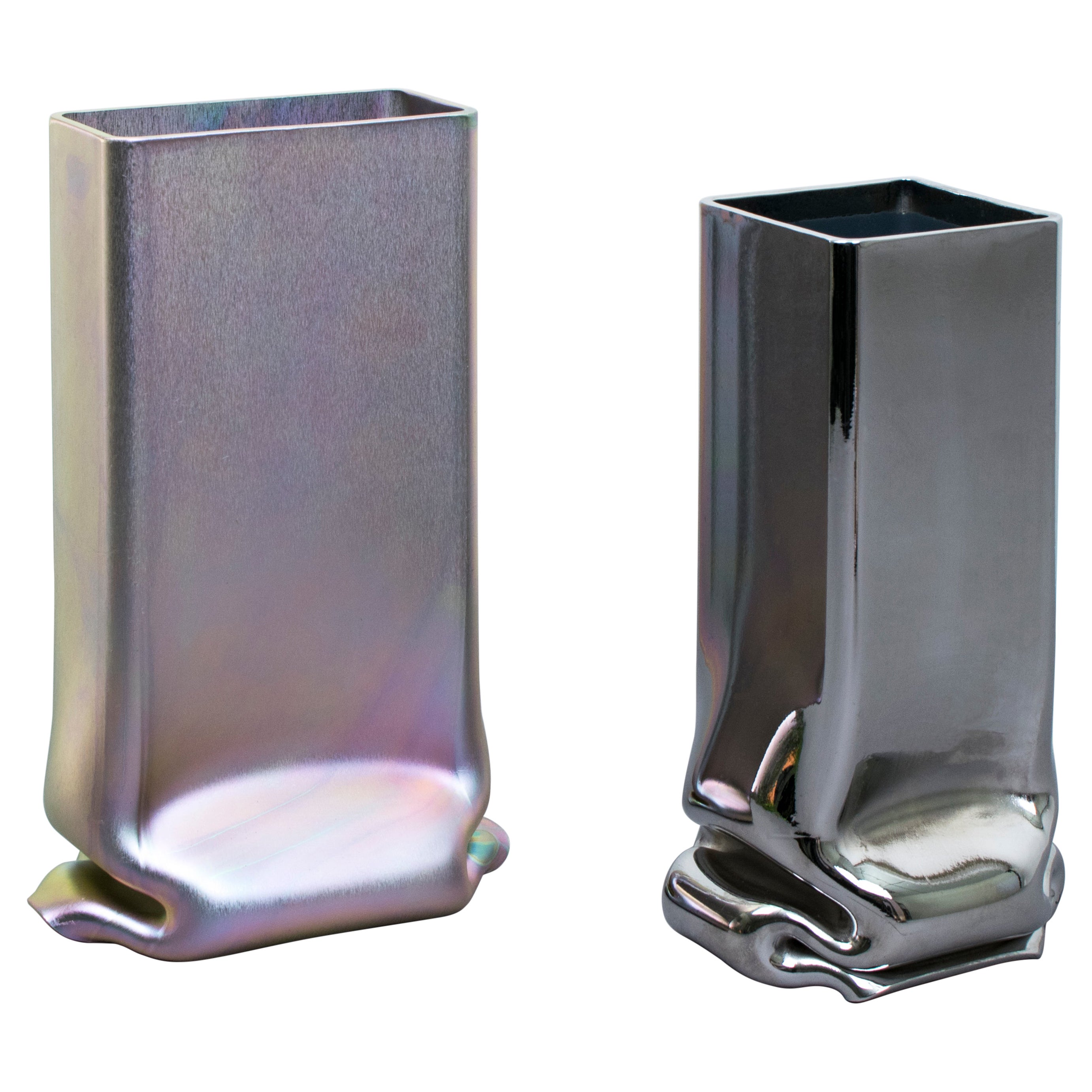 Set of Zinc & Chrome Plated Pressure Vases by Tim Teven For Sale
