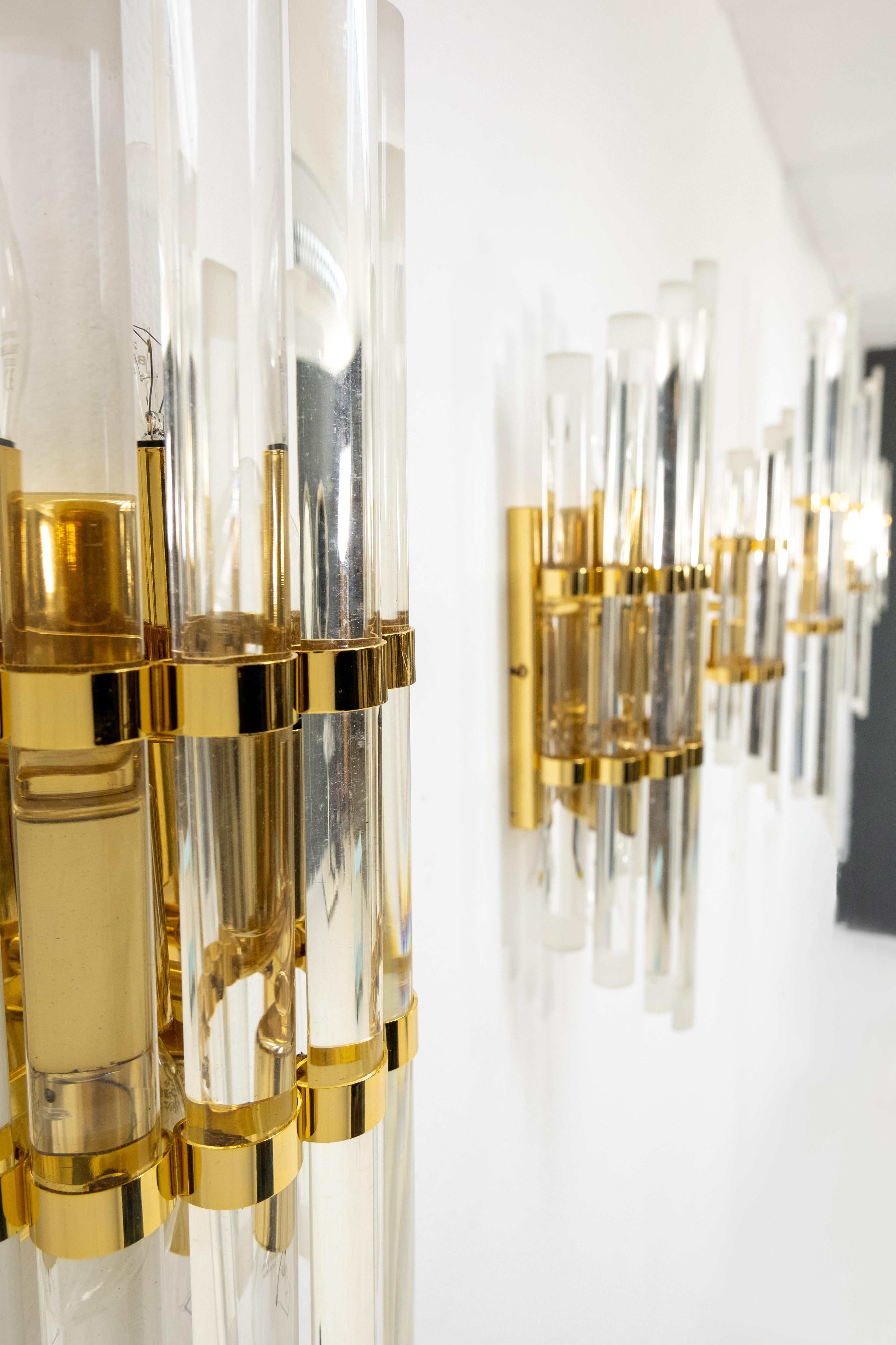 Italian Set of Eight Venini Brass Wall Lamps
