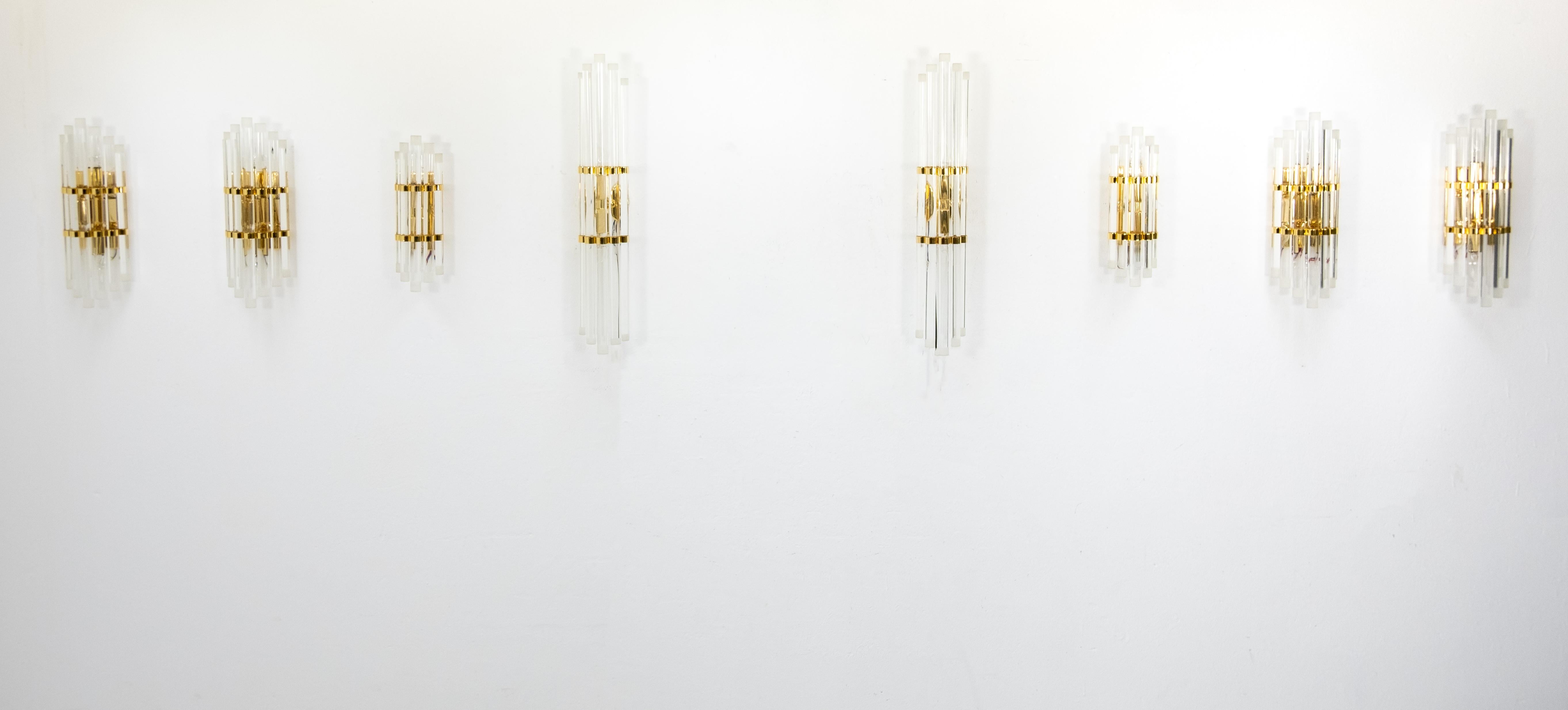 Late 20th Century Set of Eight Venini Brass Wall Lamps