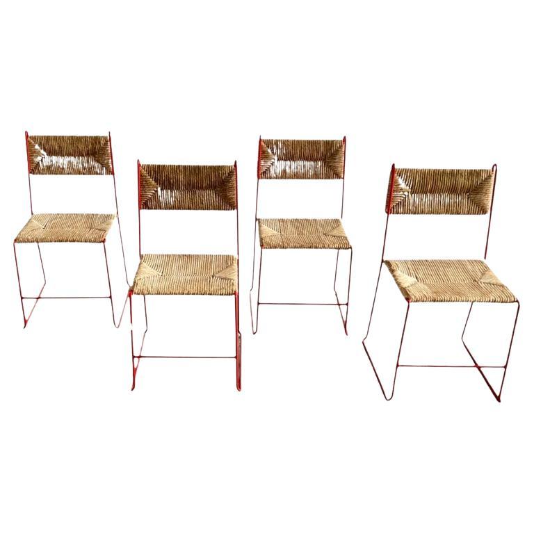 Ensemble de quatre chaises de salle à manger françaises par Pirelli Atelier 