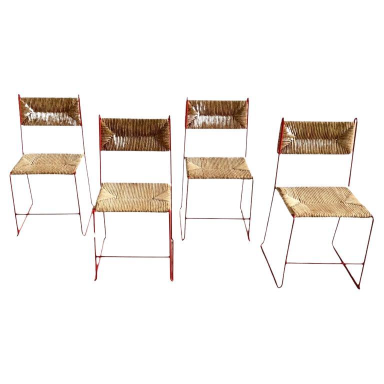 Set off Four French Dining Chairs by Pirelli Atelier For Sale