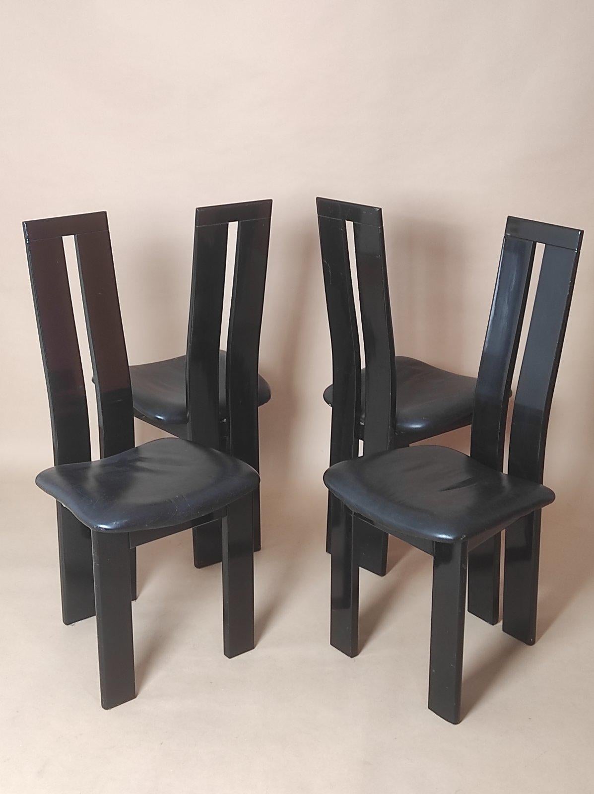 Leather Set Off Four Postmodern Dining Chair By Pietro Constantini For ELLO Italy 1970s For Sale