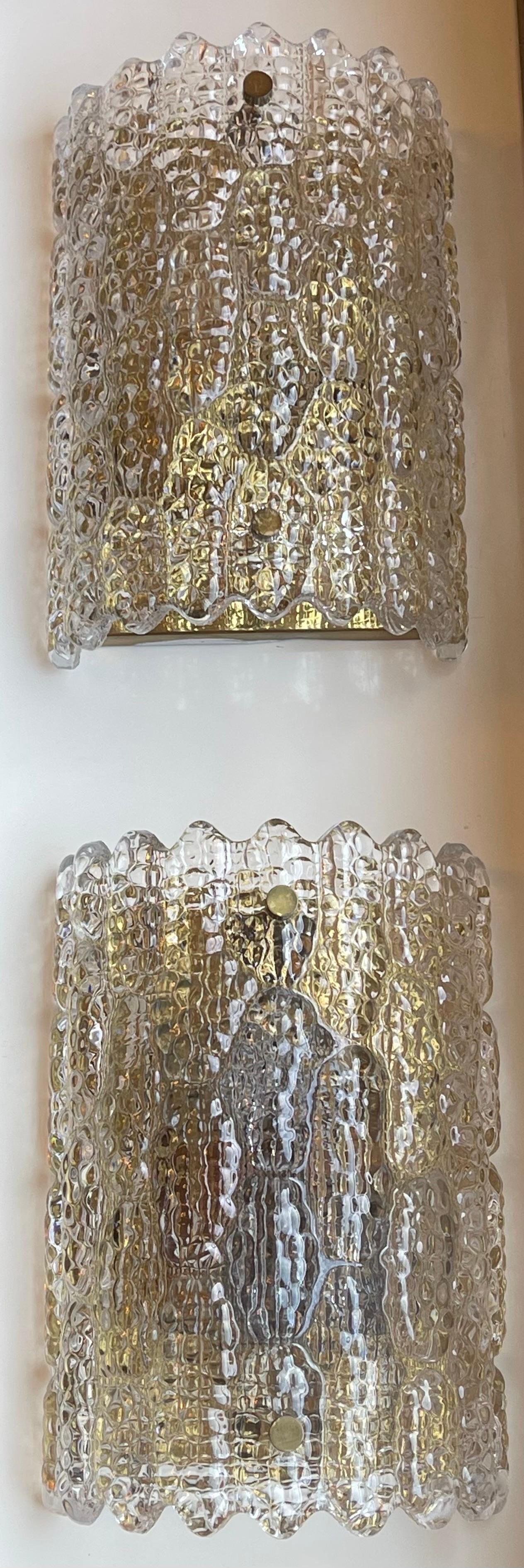 Brass Set of Three Orrefors Wall Sconces by Carl Fagerlund, Sweden, circa 1950s For Sale