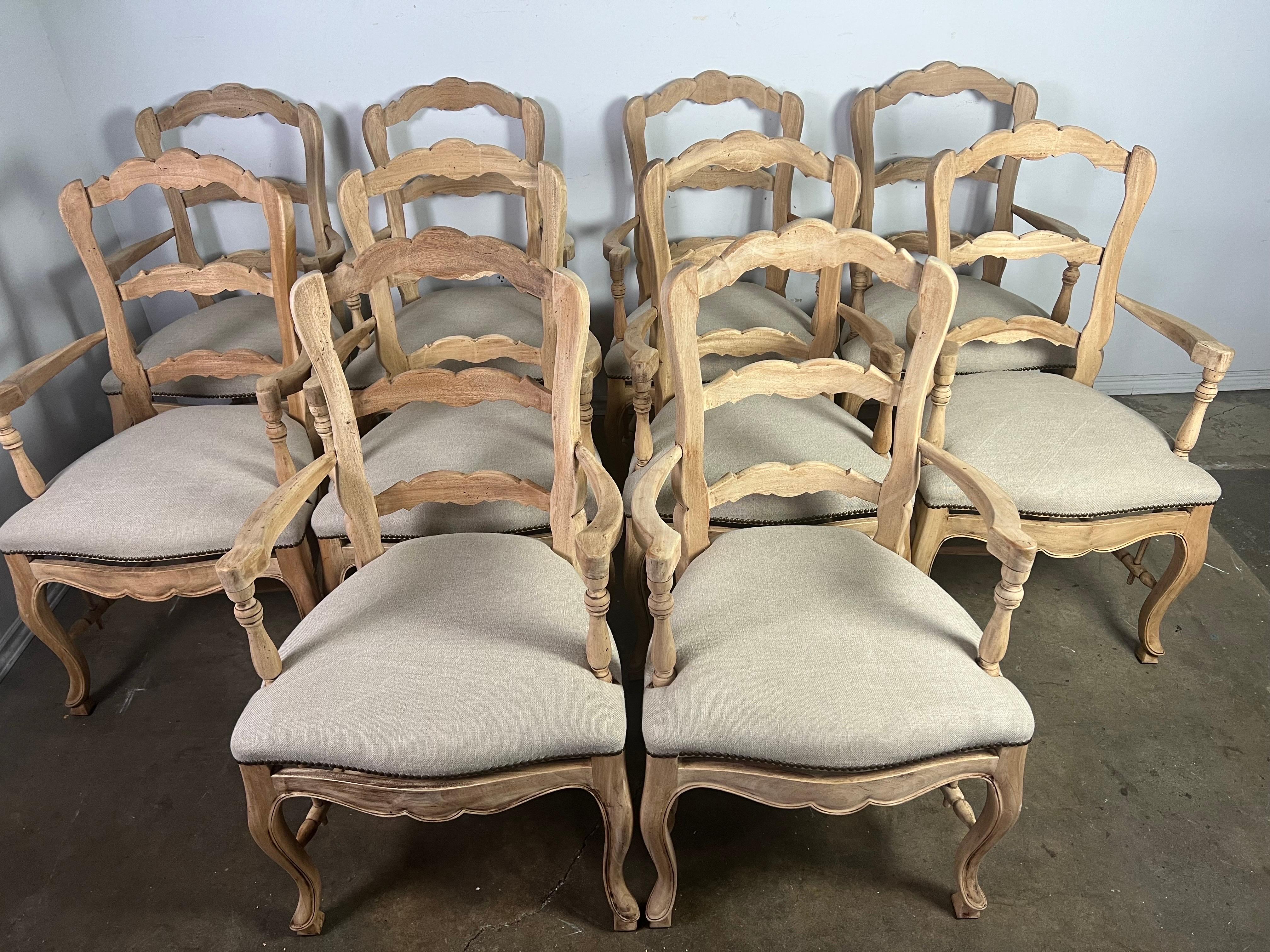 French Provincial Set ofTen French Ladder Back Dining Chairs c.1930