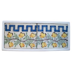 Set ofTwo 19th Century Spanish Hand Painted Glazed Ceramic Skirting Board Tiles