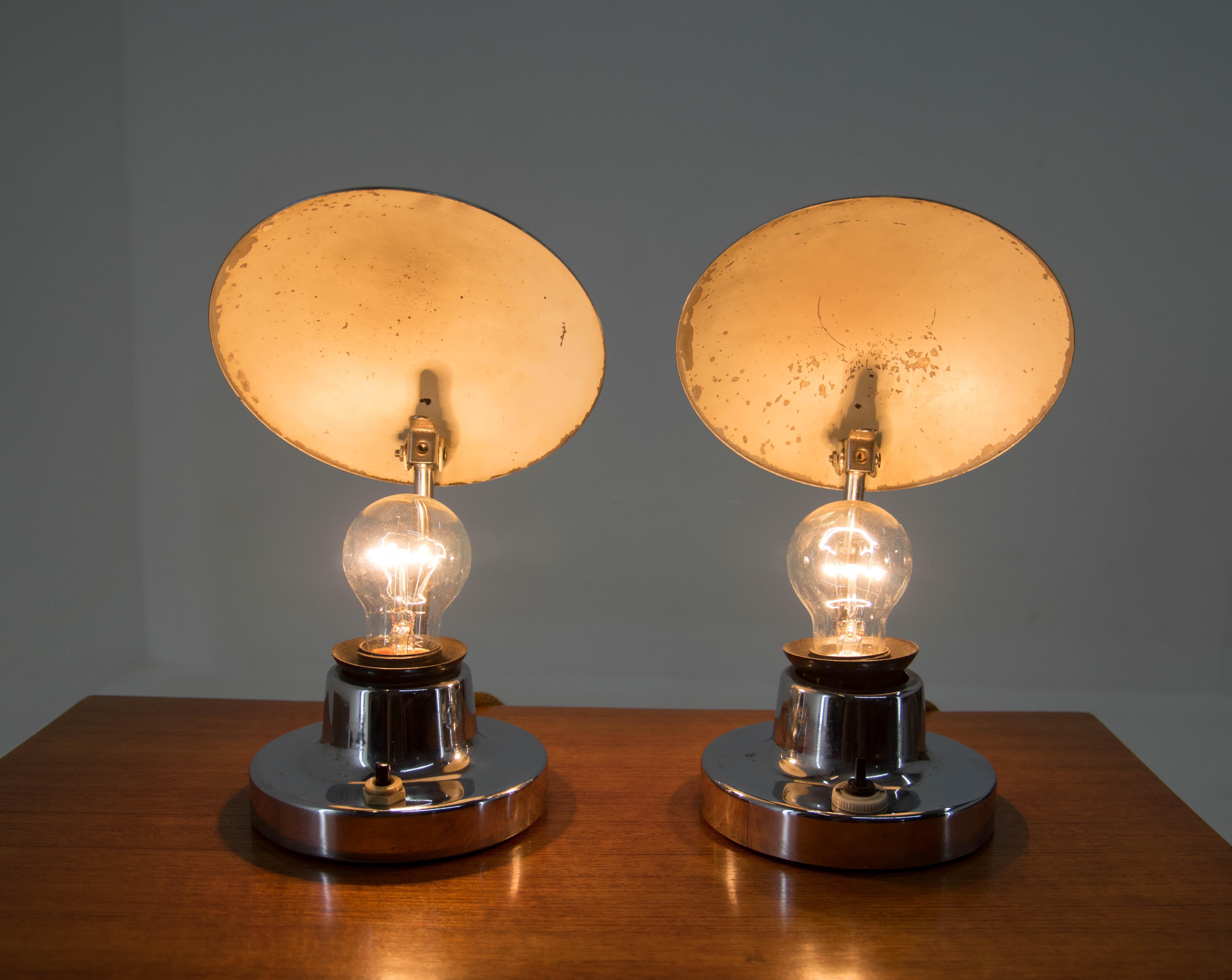 Czech Set ofTwo Table Lamps by Napako, Type 1195, 1940s For Sale