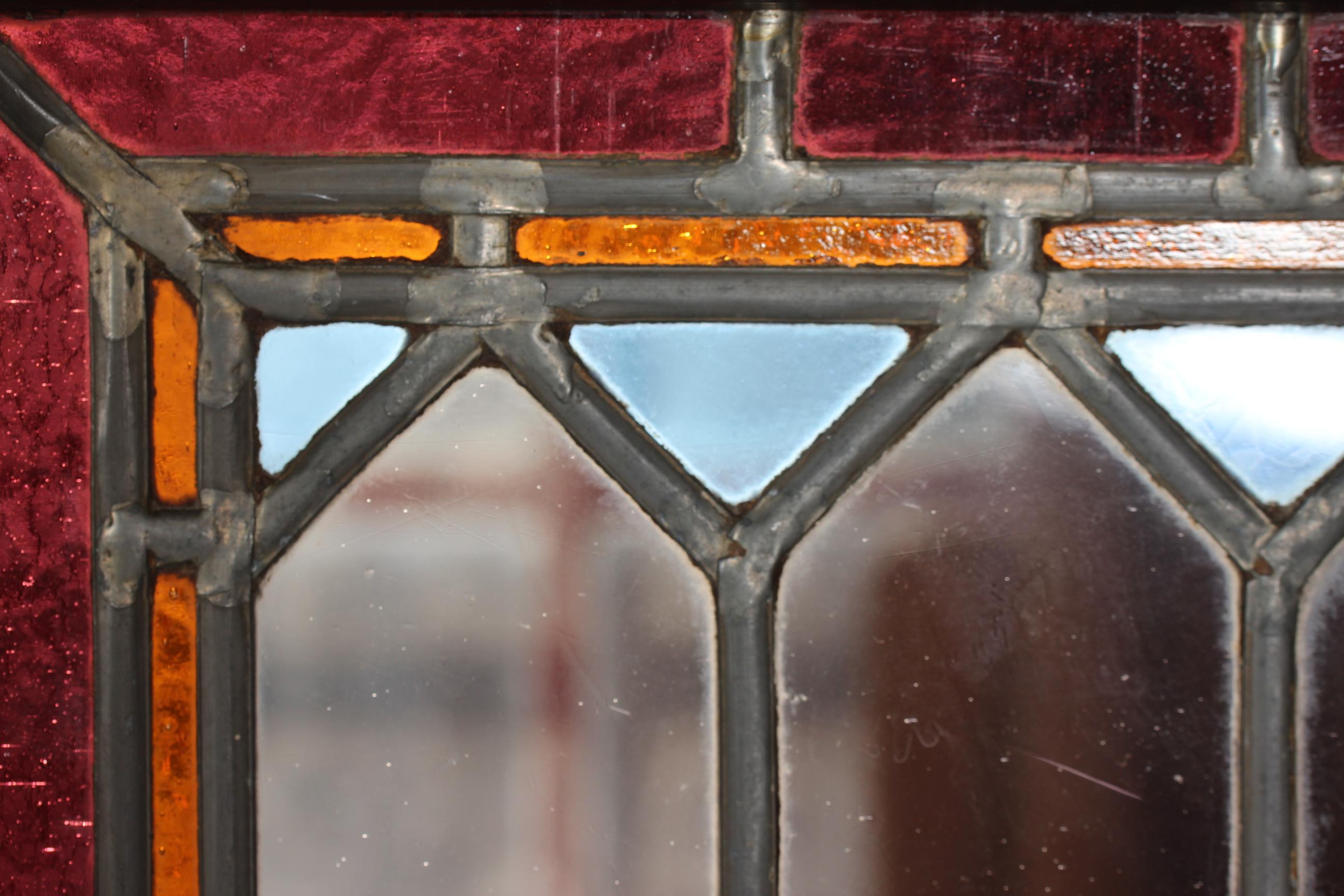 Set Old Leaded Windows with Colored Panes in Frame of Dark Wood, Denmark 1940s In Good Condition For Sale In Aarhus C, DK