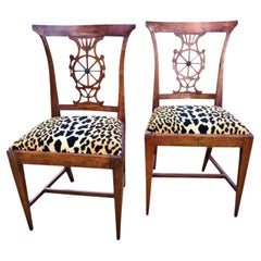 Set or Pair of Italian Neoclassical  Directoire Fruitwood Klismos Side Chairs