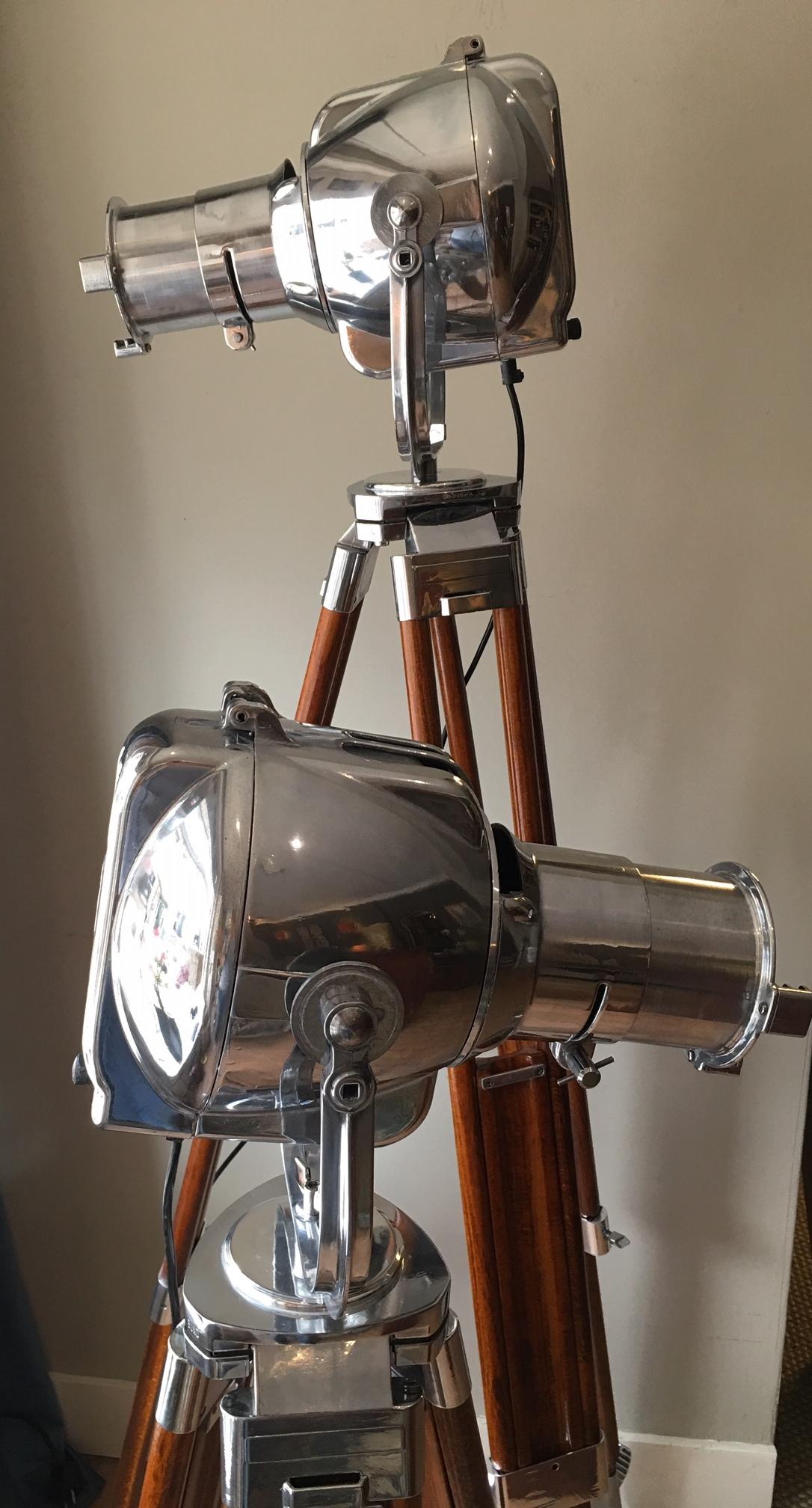 Set of Original Strand Electric Theatre Lamps on Wooden Tripods 2